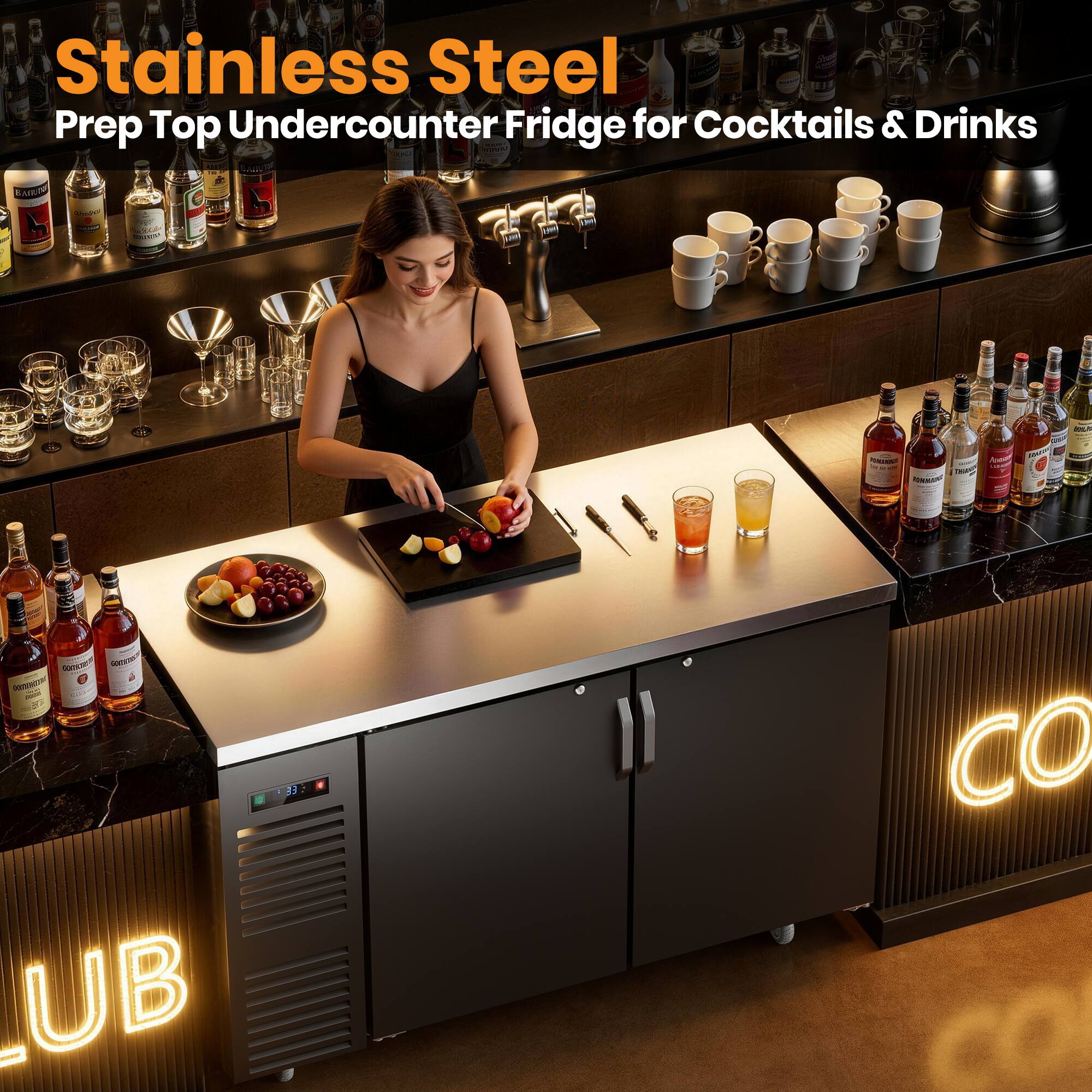 Stainless Steel Prep Top Undercounter Fridge for Cocktails & Drinks