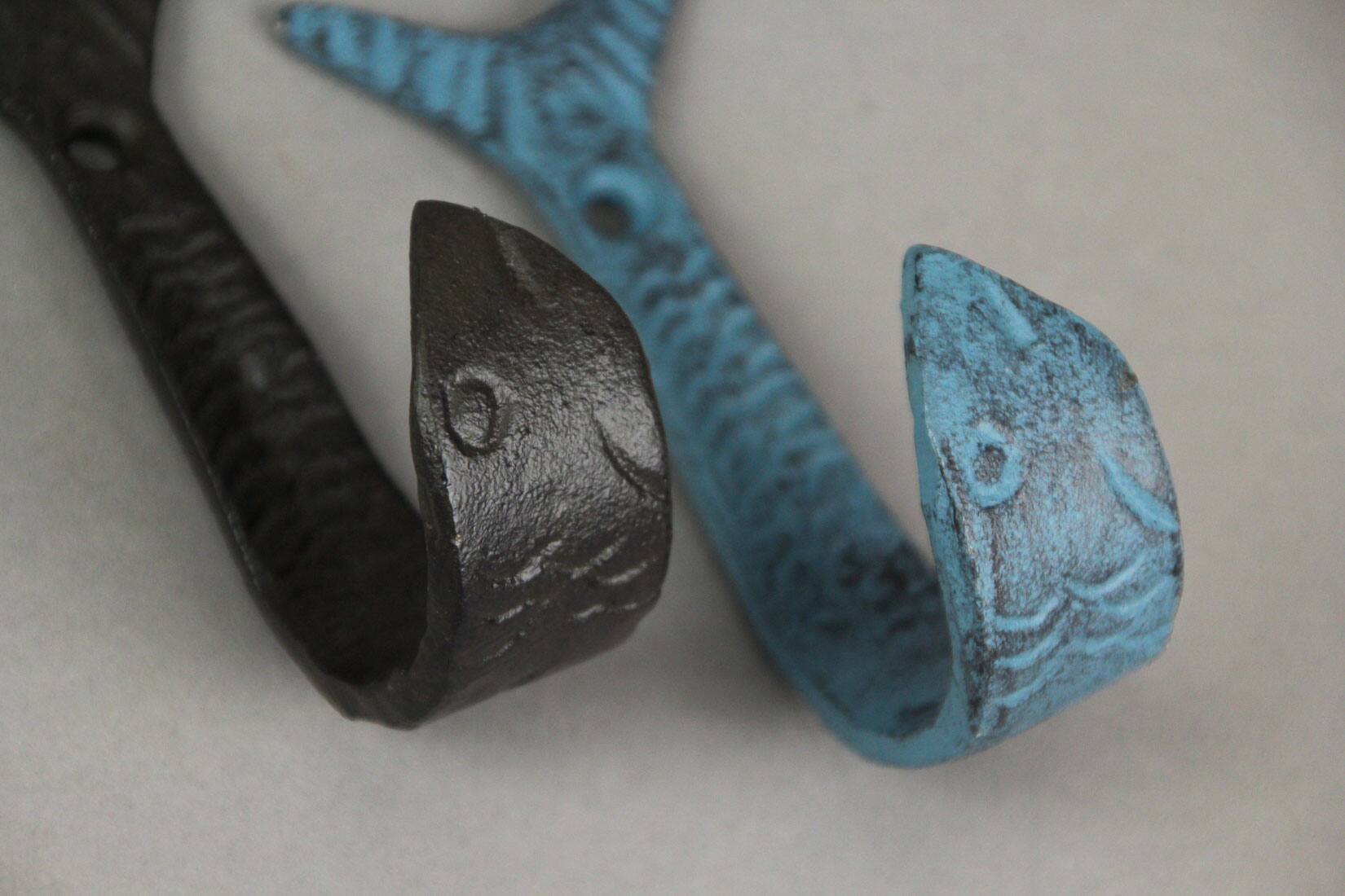 Alt View 2. Zeckos - Set of 4 Coastal Color Cast Iron Flipping Fish Decorative Wall Hooks - Nautical.