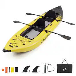 Costway - Inflatable Kayak Set Portable 2-person Kayak with Aluminium Oars EVA Padded Seat - Yellow