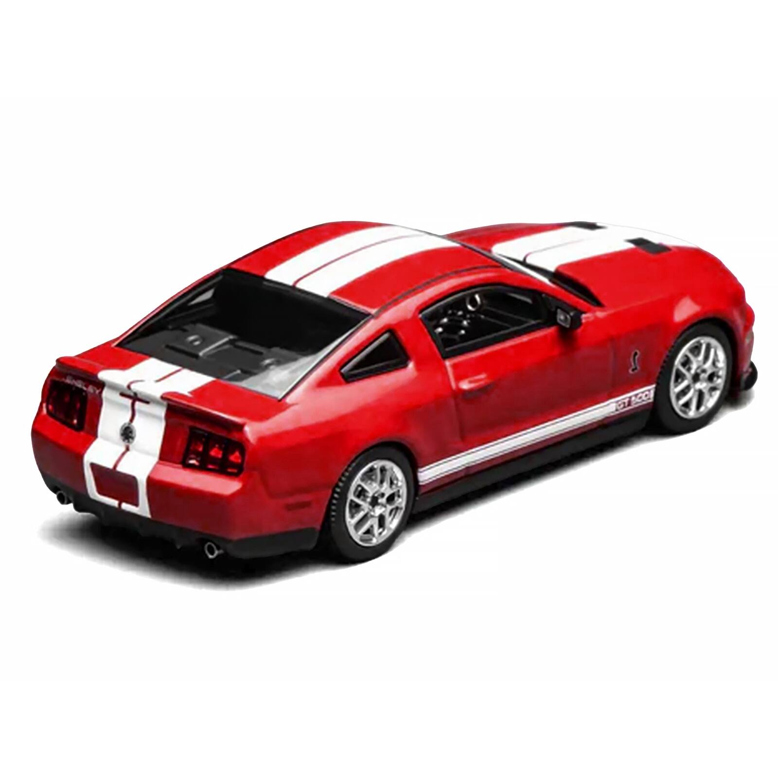 Alt View 2. MotorHelix - 2007 Ford Mustang Shelby GT500 Torch Red with White Stripes 1/64 Diecast Model Car by MotorHelix & Greenlight.