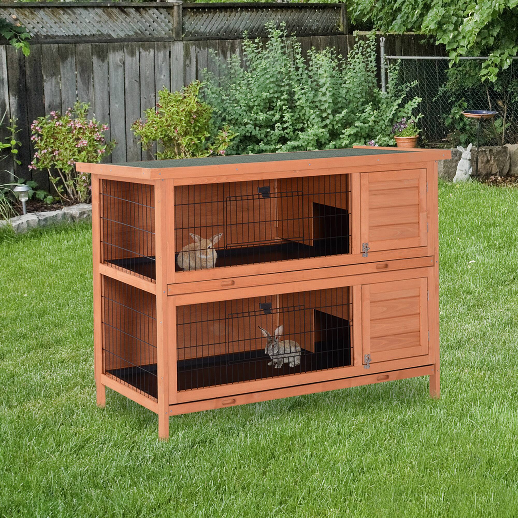 Angle. Pawhut - 54" 2-Story Large Rabbit Hutch Bunny Cage Pet House with Lockable Doors, No Leak Tray, Waterproof Roof.