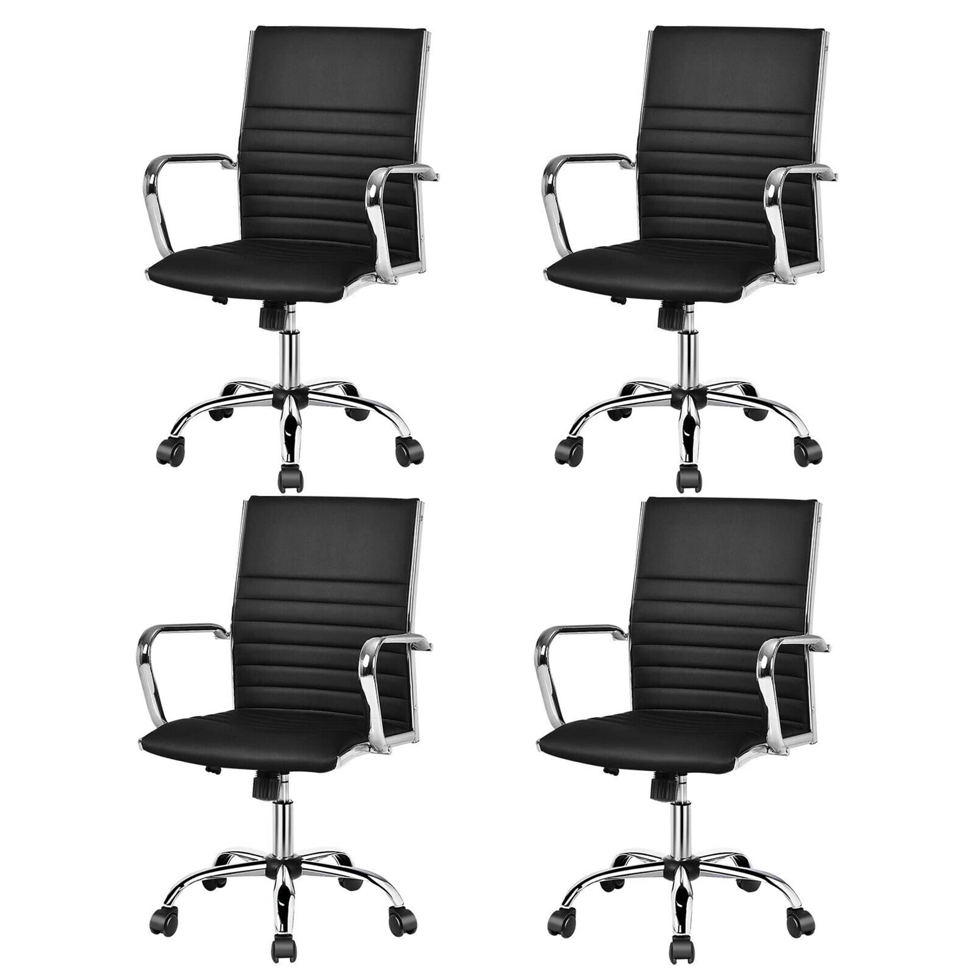 Front. Gymax - Gymax Set of 4 PU Leather Office Chair High Back Conference Task Chair Black - Black.