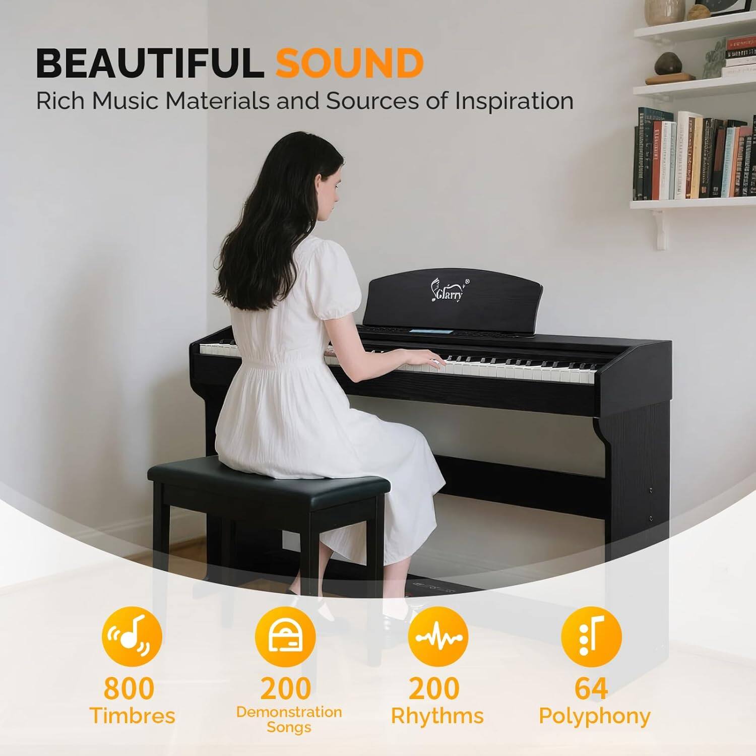 BEAUTIFUL SOUND  
Rich Music Materials and Sources of Inspiration  

- 800 Timbres  
- 200 Demonstration Songs  
- 200 Rhythms  
- 64 Polyphony