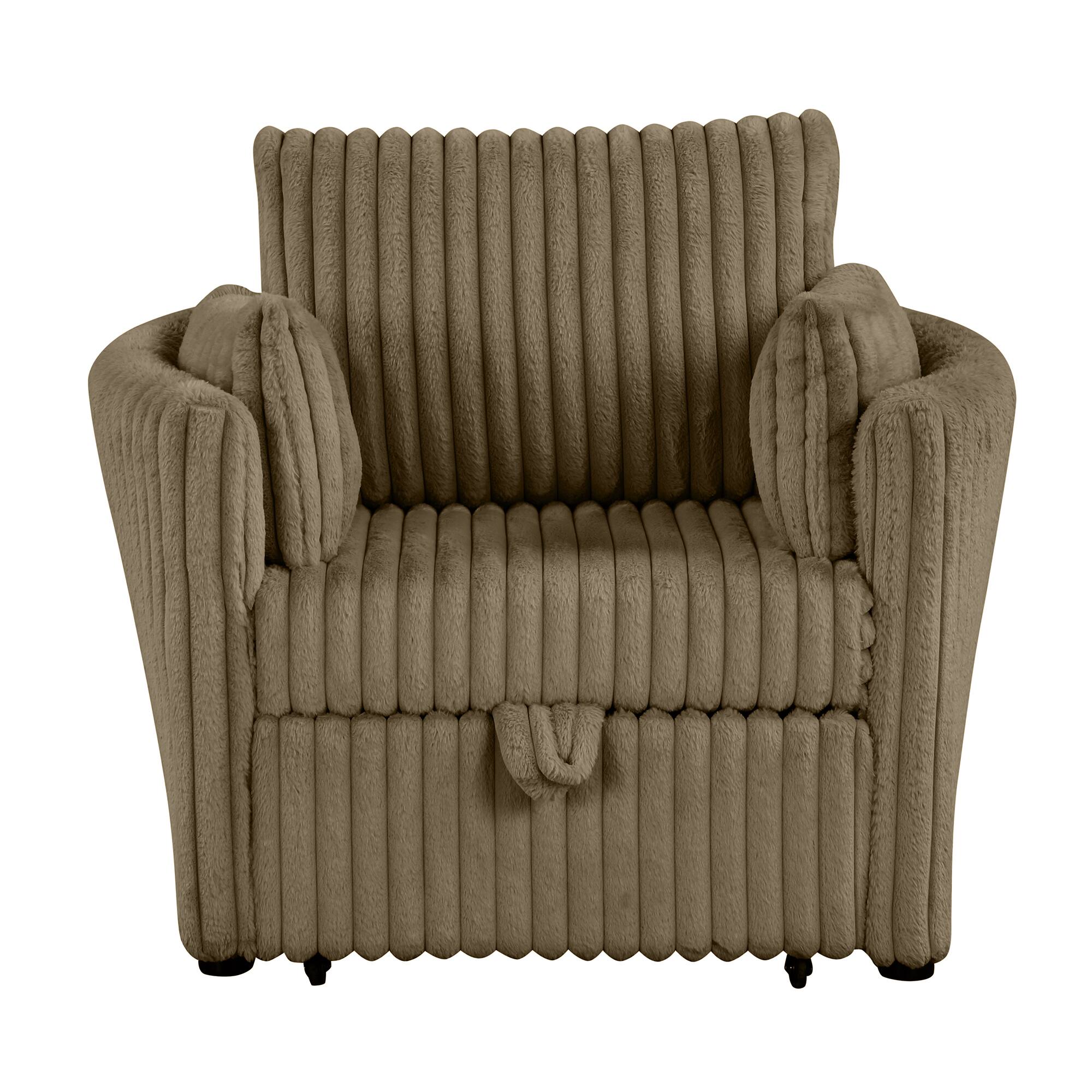 Alt View 1. Vaczon - Space-Saving Pull-Out Sleeper Chair Bed with Built-In USB Ports and Plush Pillows for Home, Dorm or Apartment - Dark khaki.