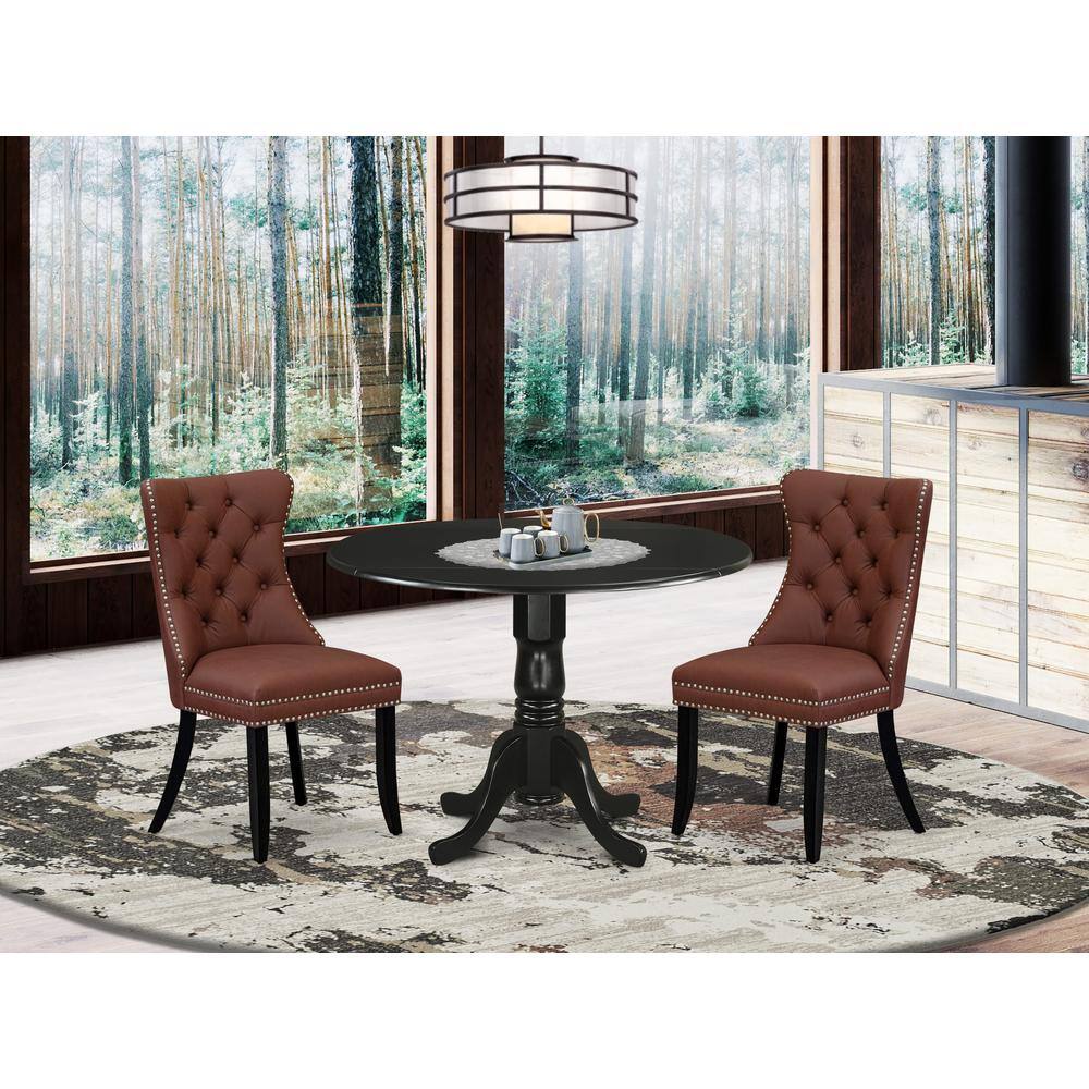 Back. East West Furniture - East West Furniture Dublin 3 Piece Dining Room Furniture Set Includes a Round Kitchen Table with Dropleaf and 2 - Black.