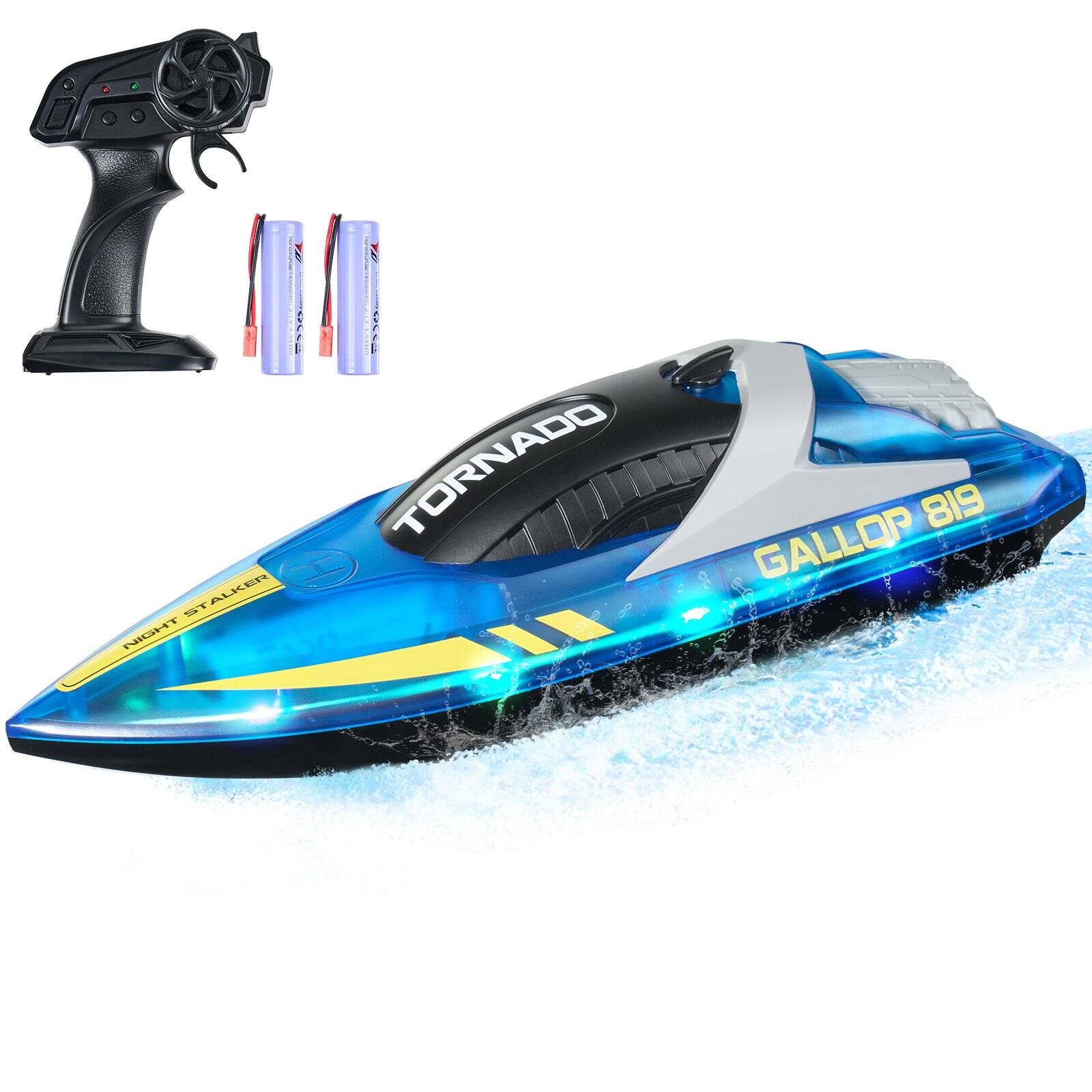 Glintex - RC Boat 2.4GHz 12km/h Remote Control Racing Boat with LED Light & 2 Batteries, Waterproof Pool Toy for Kids & Adults