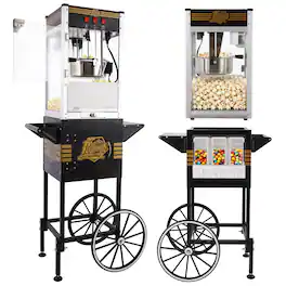 Loheer - 12oz Commercial Popcorn Machine with Cart Retro Electric Popcorn Maker for Home Theater - Black