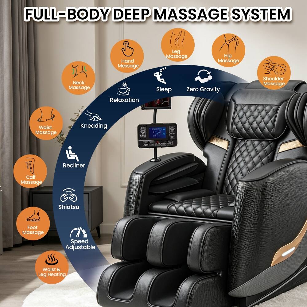 FULL-BODY DEEP MASSAGE SYSTEM

- Hand Massage
- Leg Massage
- Hip Massage
- Neck Massage
- Relaxation
- Sleep
- Zero Gravity
- Shoulder Massage
- Waist Massage
- Kneading
- Recliner
- Calf Massage
- Shiatsu
- Foot Massage
- Speed Adjustable
- Waist & Leg Heating