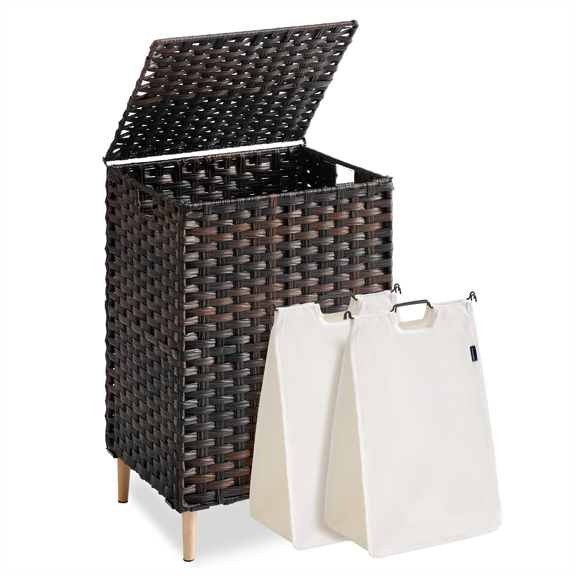 Songmics Home - Laundry Hamper with Lid, PE Rattan Laundry Basket with Removable Liner, Storage Basket for Bedroom Living Room - Chestnut Brown