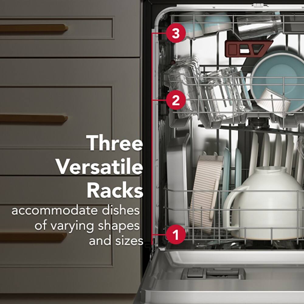 Three Versatile Racks accommodate dishes of varying shapes and sizes.