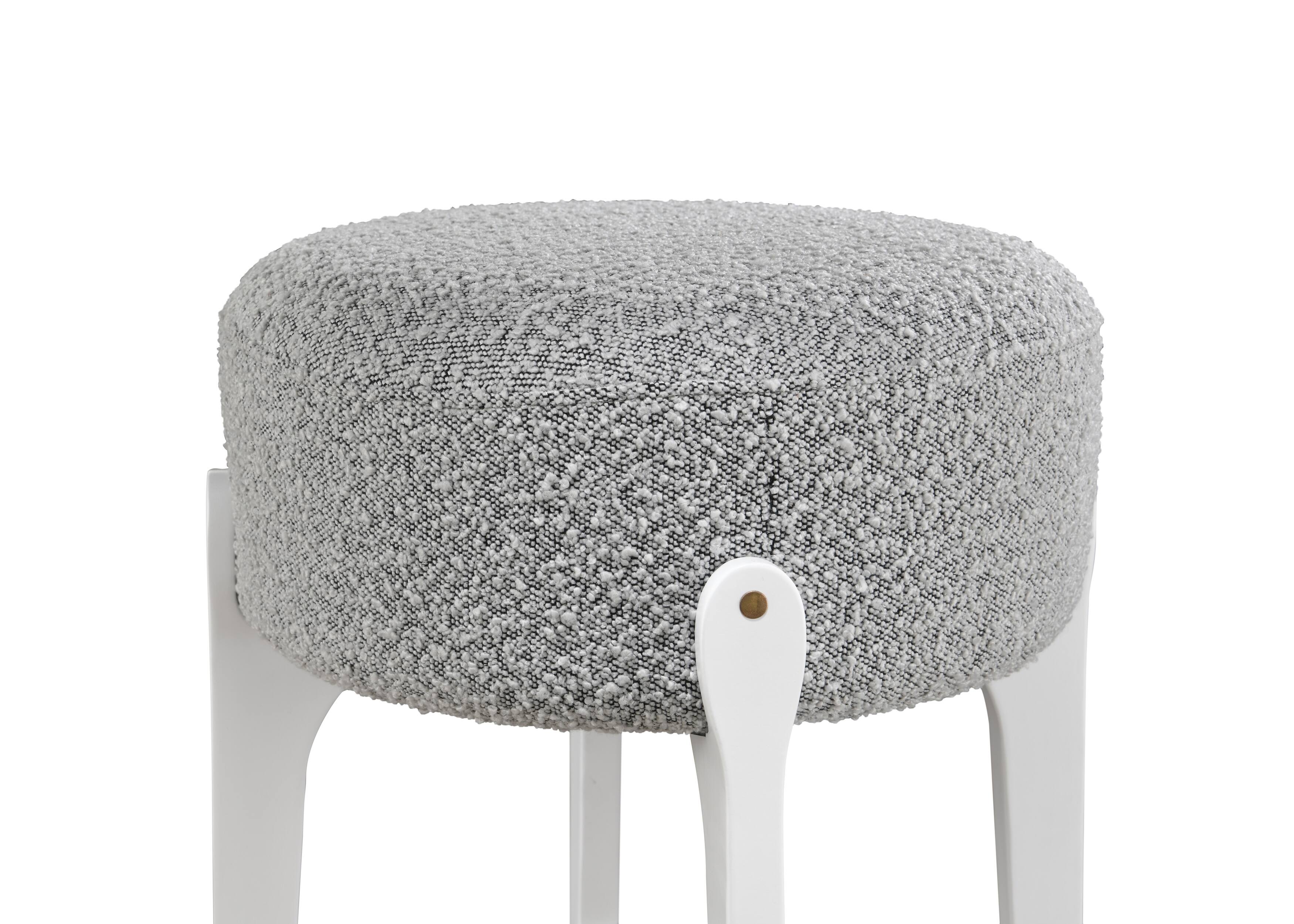 Alt View 3. LuXeo - Ellie 29 in. White Backless Wood Bar Stool with Gray Boucle Fabric Seat (Set of 2) - White/Gray.