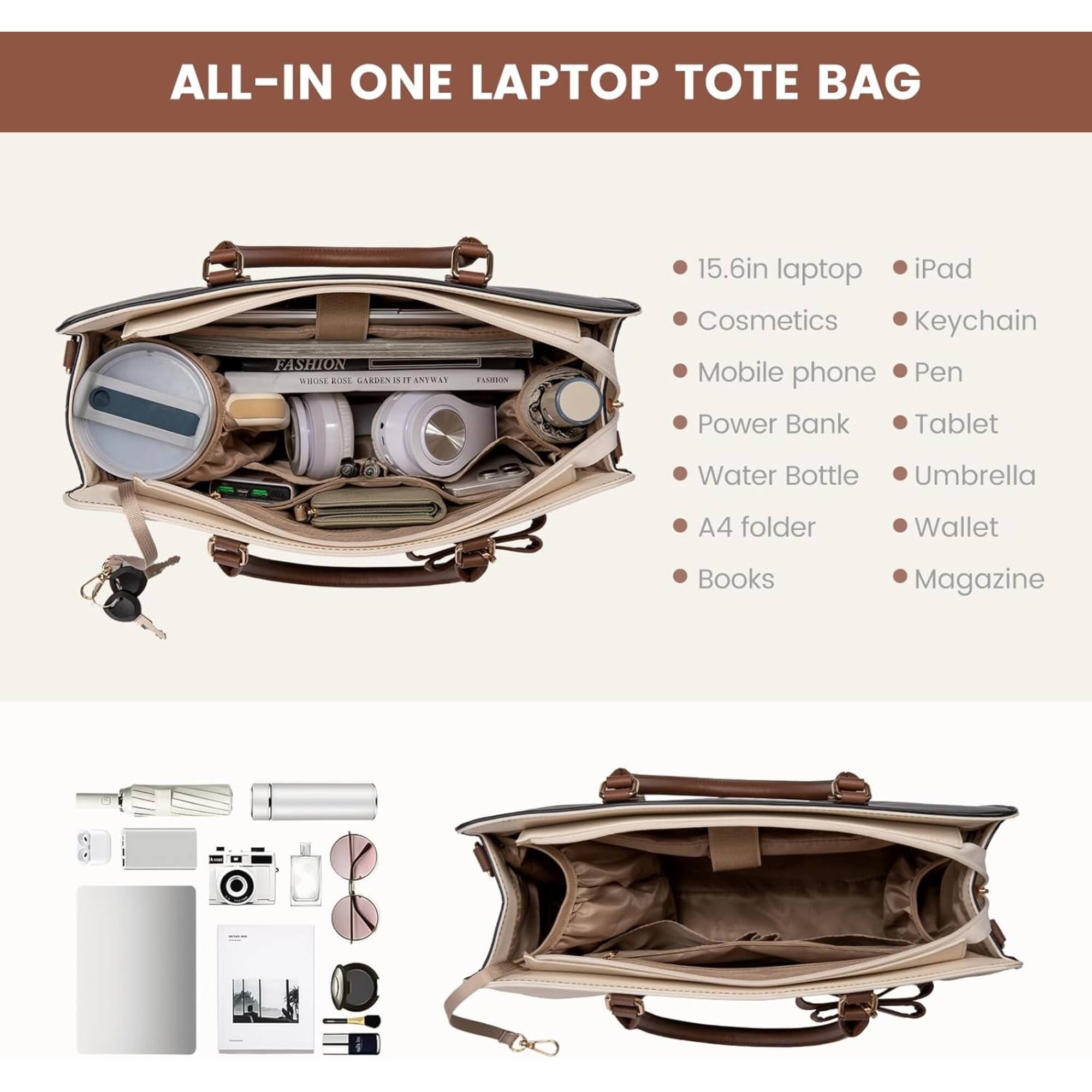 LOVEVOOK Laptop Leather Tote Work Bag for Women, Waterproof Business ...