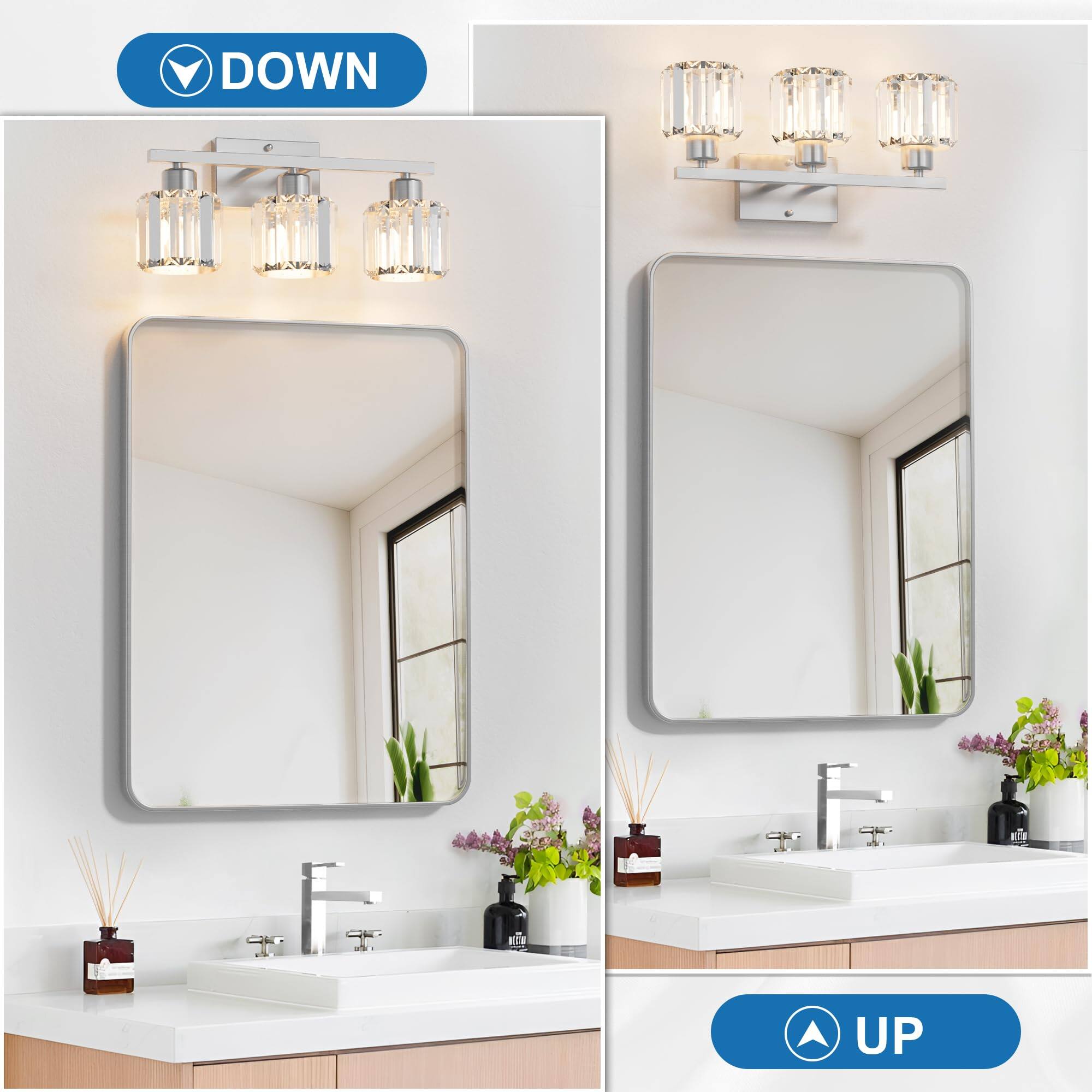 Alt View 2. Comfort Essence - Bathroom Light Fixtures Over Mirror Brushed Nickel Crystal Wall Sconce With E Base For Kitchen Living Room - Round.