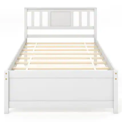 Front. Kadyn - Platform Bed Frame Bedroom Bed FrameWooden Platform Bed with Headboard and Wood Slat Support WhiteTwin Size - White-Twin.