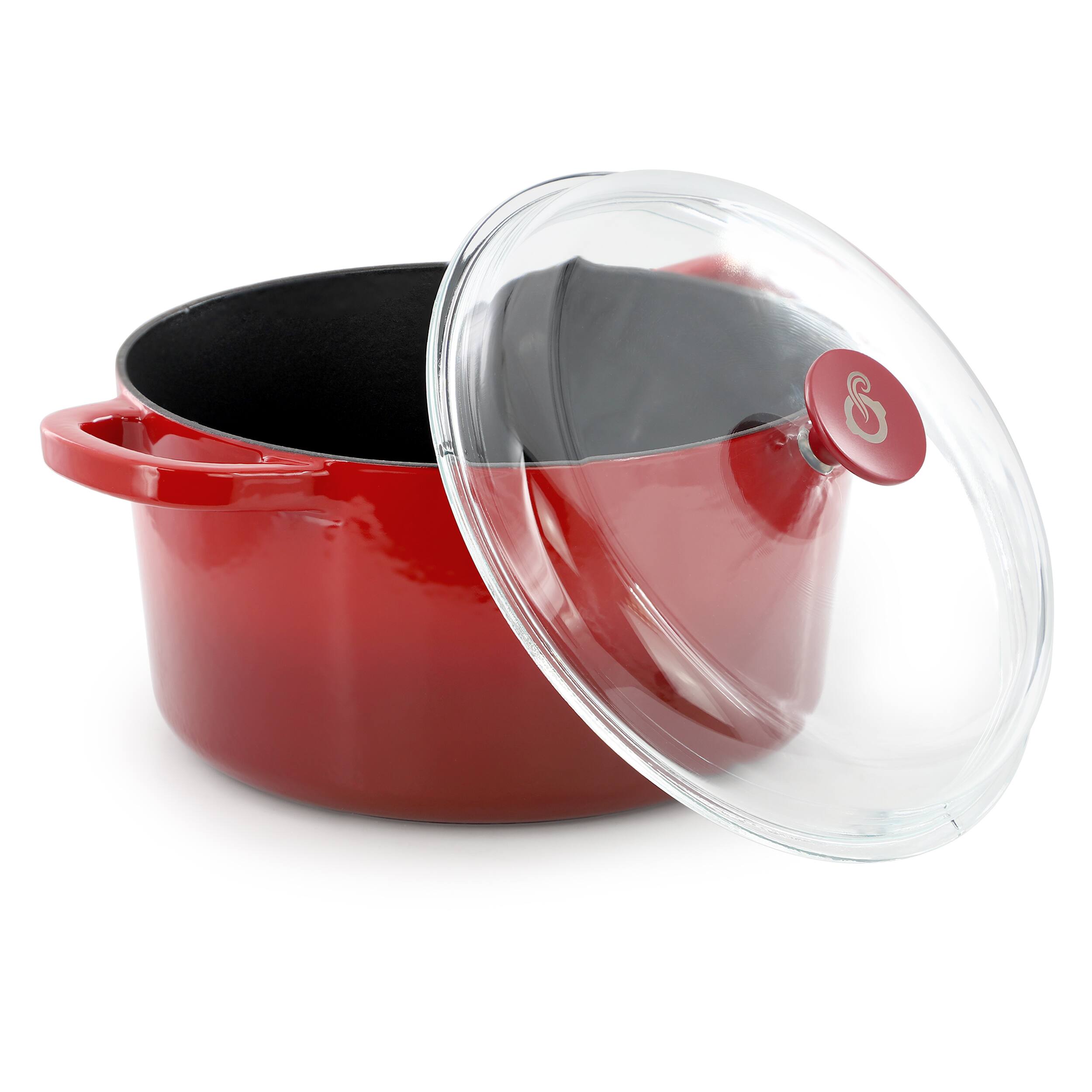 Alt View 1. Crockpot - Crock Pot Artisan 7 Quart Enameled Cast Iron Dutch Oven in Red with Borosilcate Lid - Red.