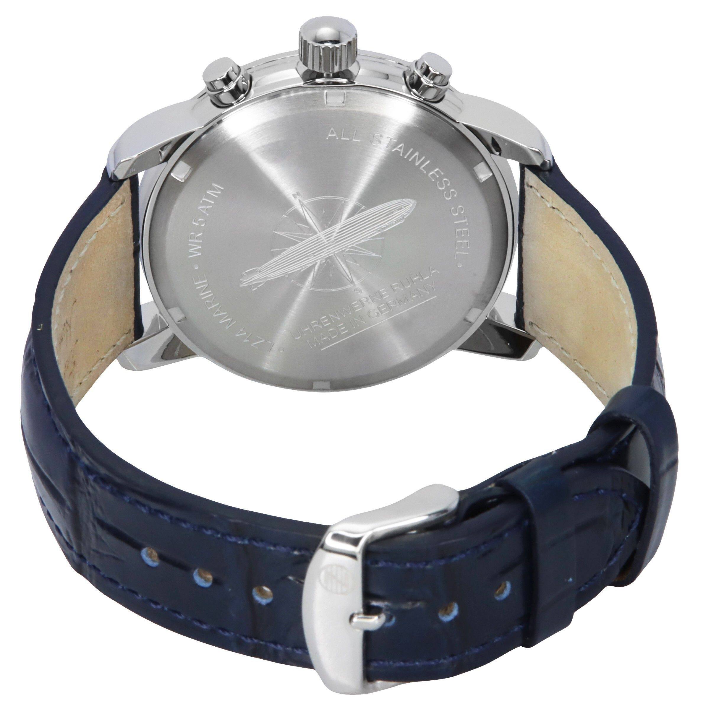 Zeppelin LZ 14 Marine Quartz 88862 Chronograph Leather Strap Ice
