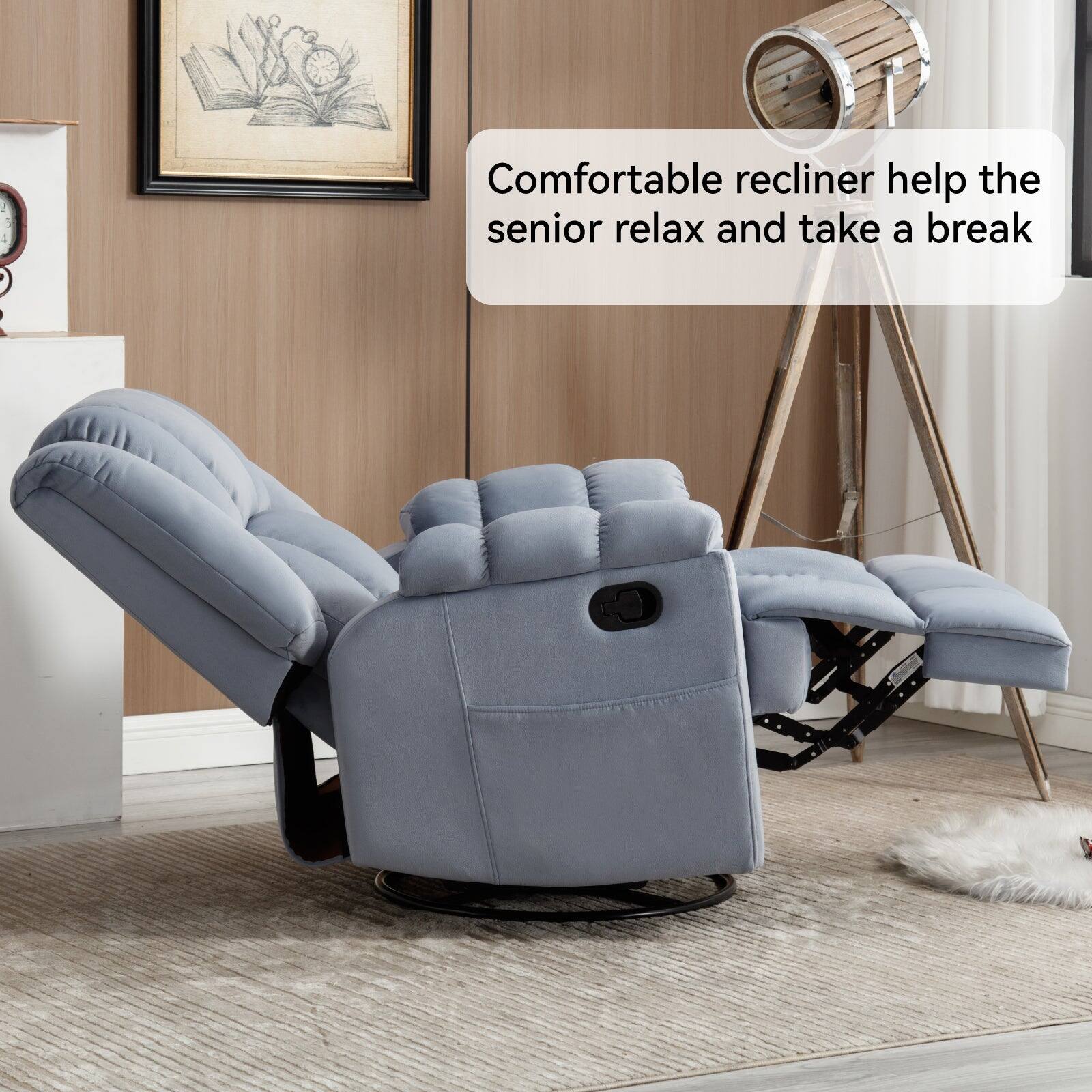 E 1 Comfortable recliner help the senior relax and take a break.
