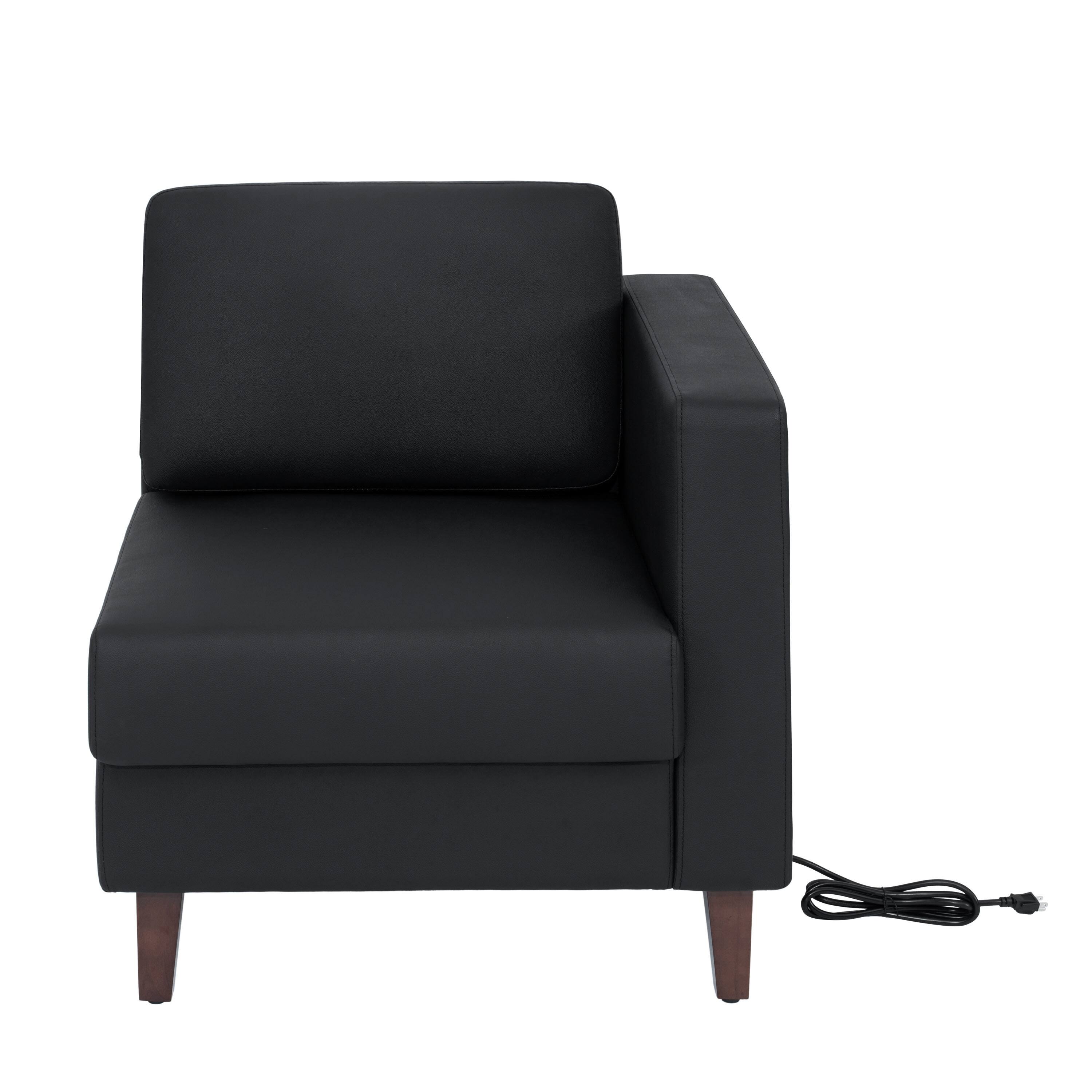 Angle. Flash Furniture - HERCULES Artemis Black LeatherSoft Right Arm Reception Chair, 2 AC Outlets/1 USB/1 USB-C Ports and Wooden Walnut Legs wi - Black.