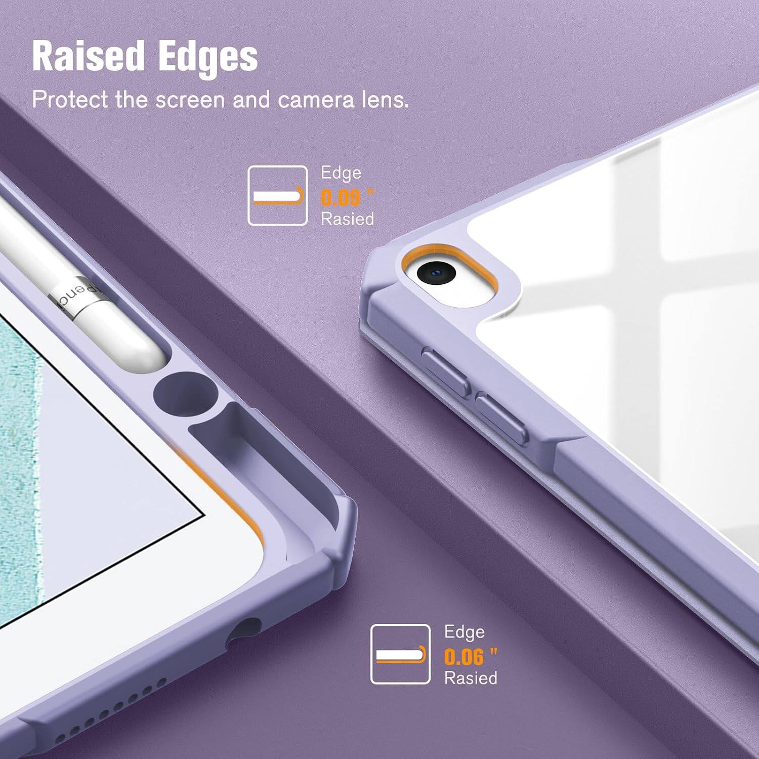 Raised Edges Protect the screen and camera lens.  
Edge 0.09" Raised  
Edge 0.06" Raised