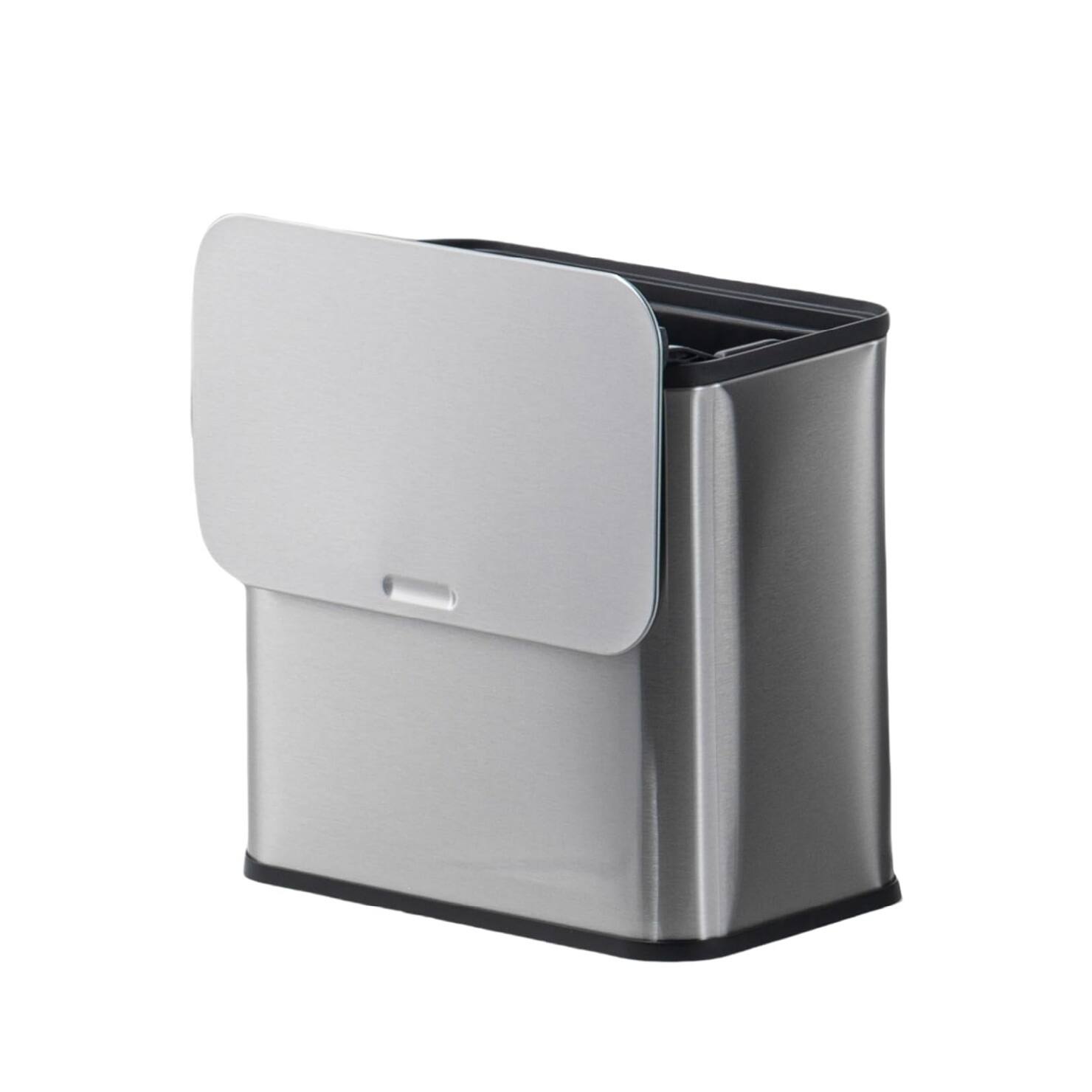 Front. GARVEE - 1.3 Gal Hanging Trash Can,Stainless Steel Kitchen Bin with Lid,Inner Bucket - Silver.