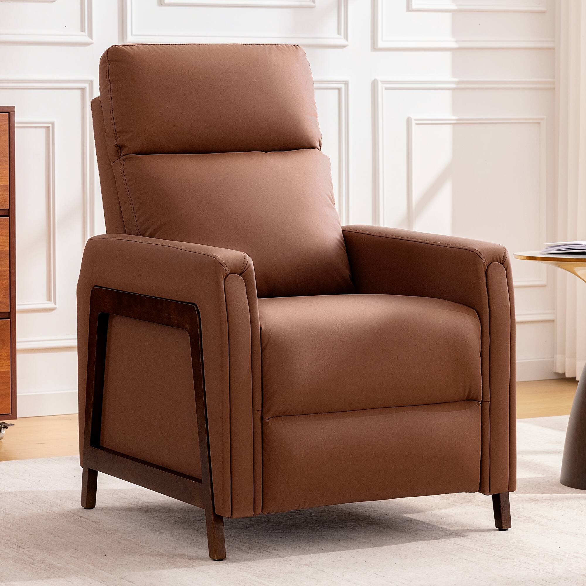 KERDOM - Medium Size Push Back Recliner Chair, PU Leather Upholstered Reclining Sofa Chair with Footrest for Compact Room, Office - Brown