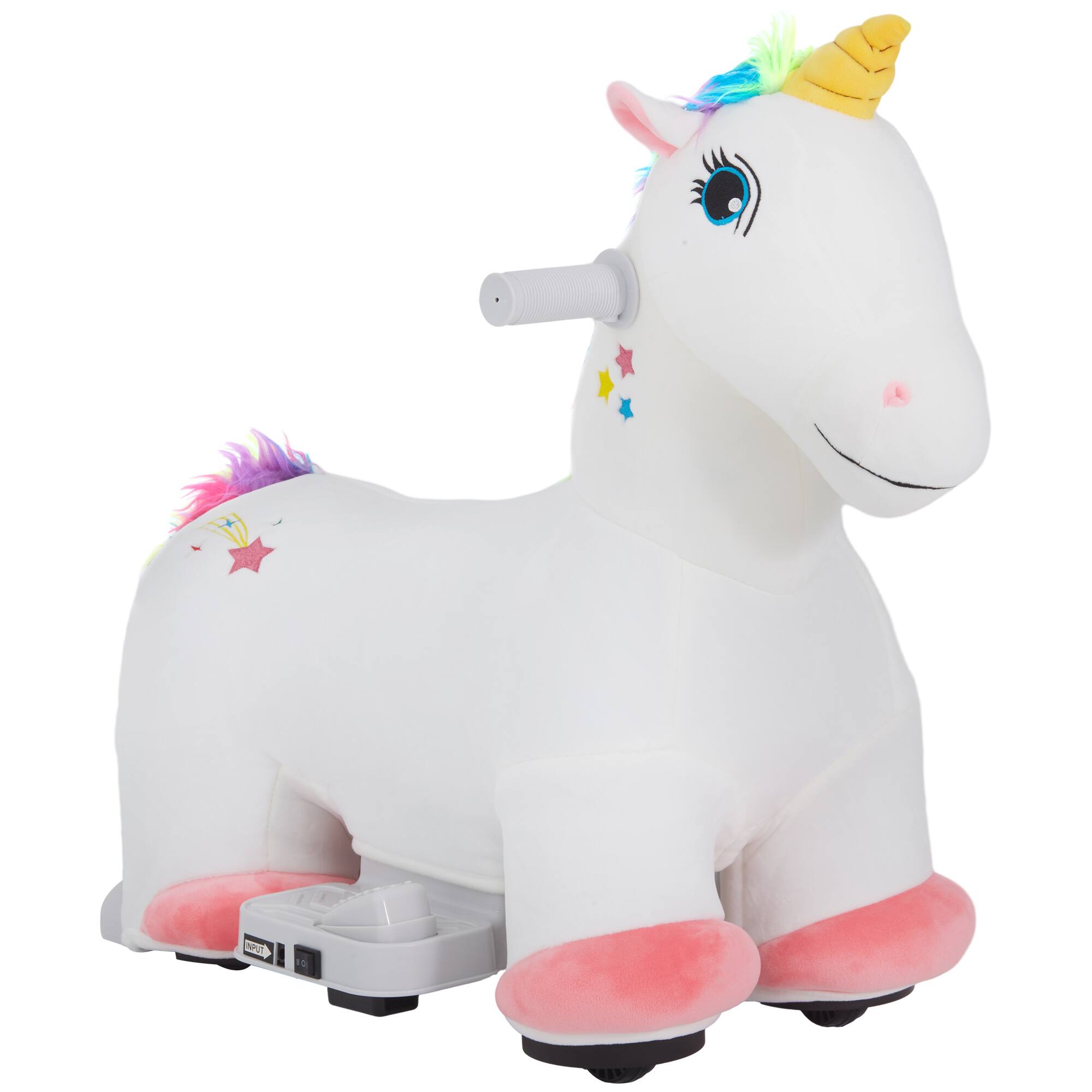 Front. Glintex - Electric Unicorn Ride-On Horse for Kids with Music, Soft Seat, and Smooth PU Wheels - White.