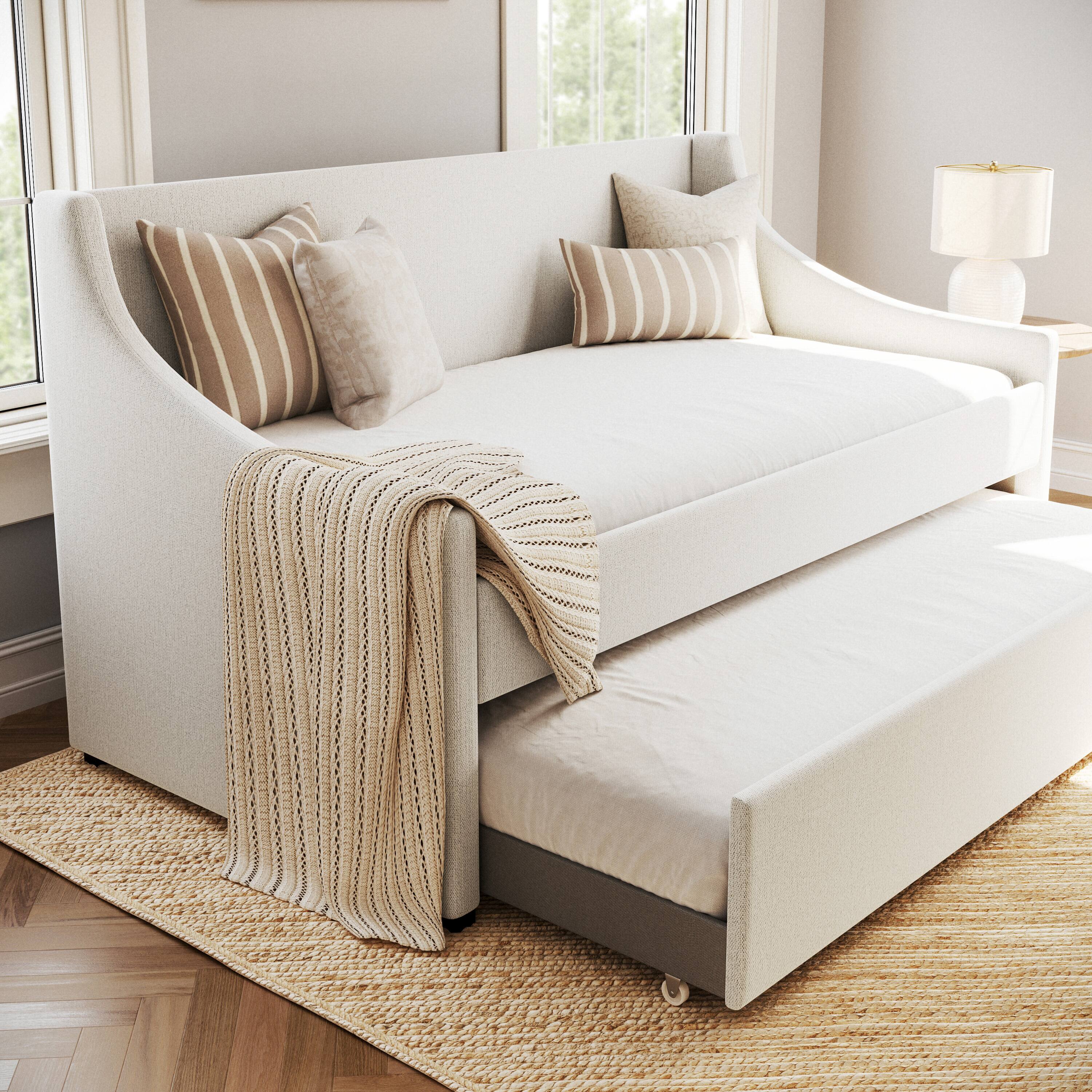 Alt View 4. Martha Stewart - Daybed with Rear Siderail and Pull-Out Trundle - Off-White.