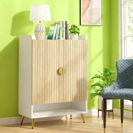 Front. TinyHomie - 7-Tier Shoe Storage Cabinet Wooden Shoe Cabinet - Natural and Gold.