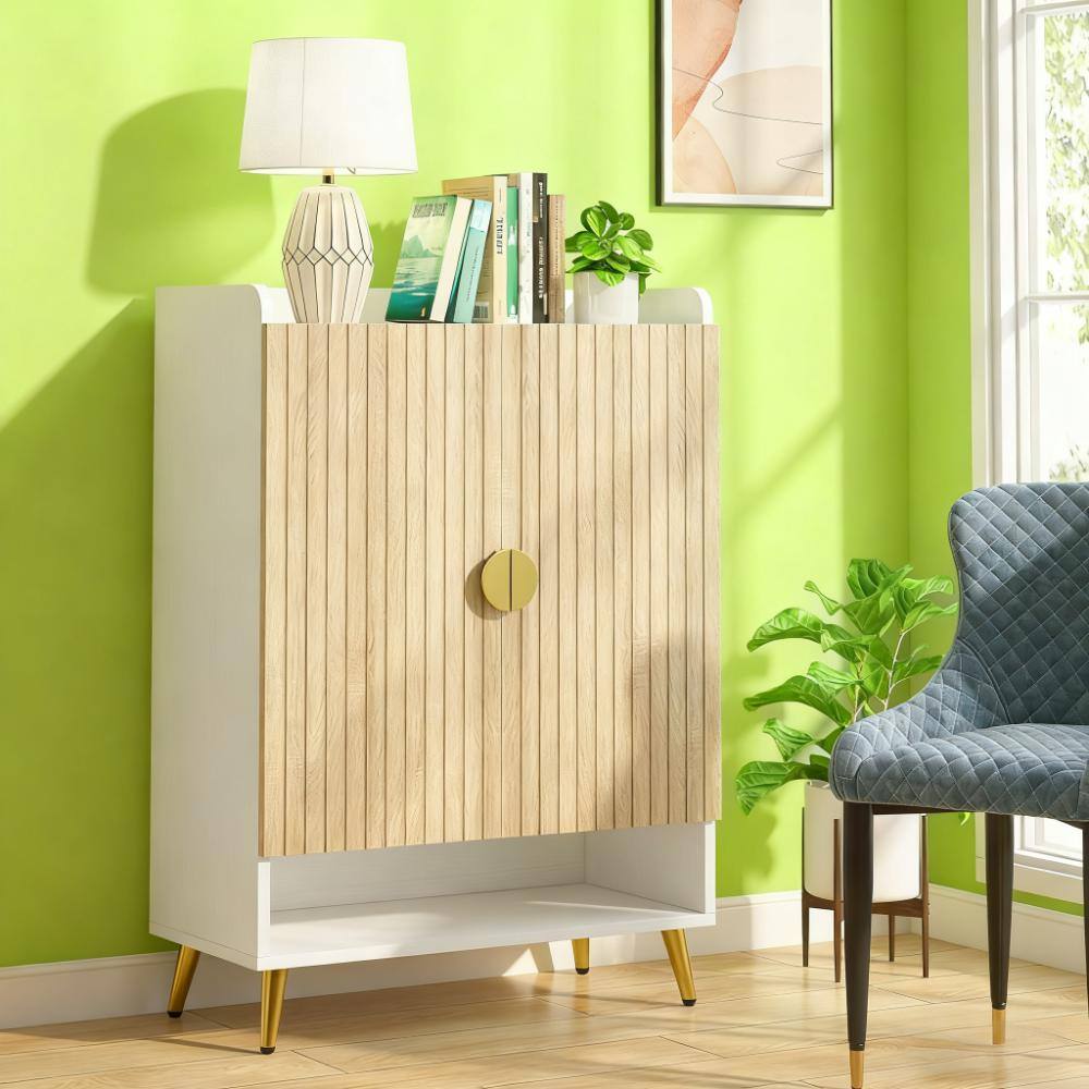 Front. TinyHomie - 7-Tier Shoe Storage Cabinet Wooden Shoe Cabinet - Natural and Gold.