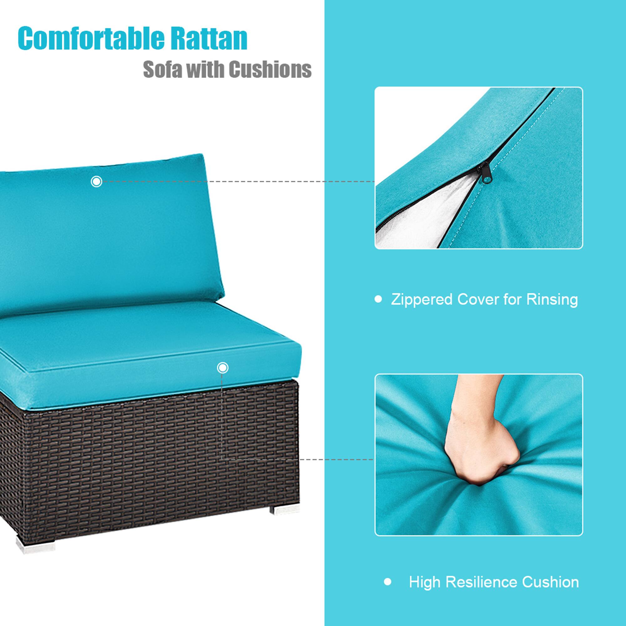 Comfortable Rattan Sofa with Cushions

- Zippered Cover for Rinsing
- High Resilience Cushion