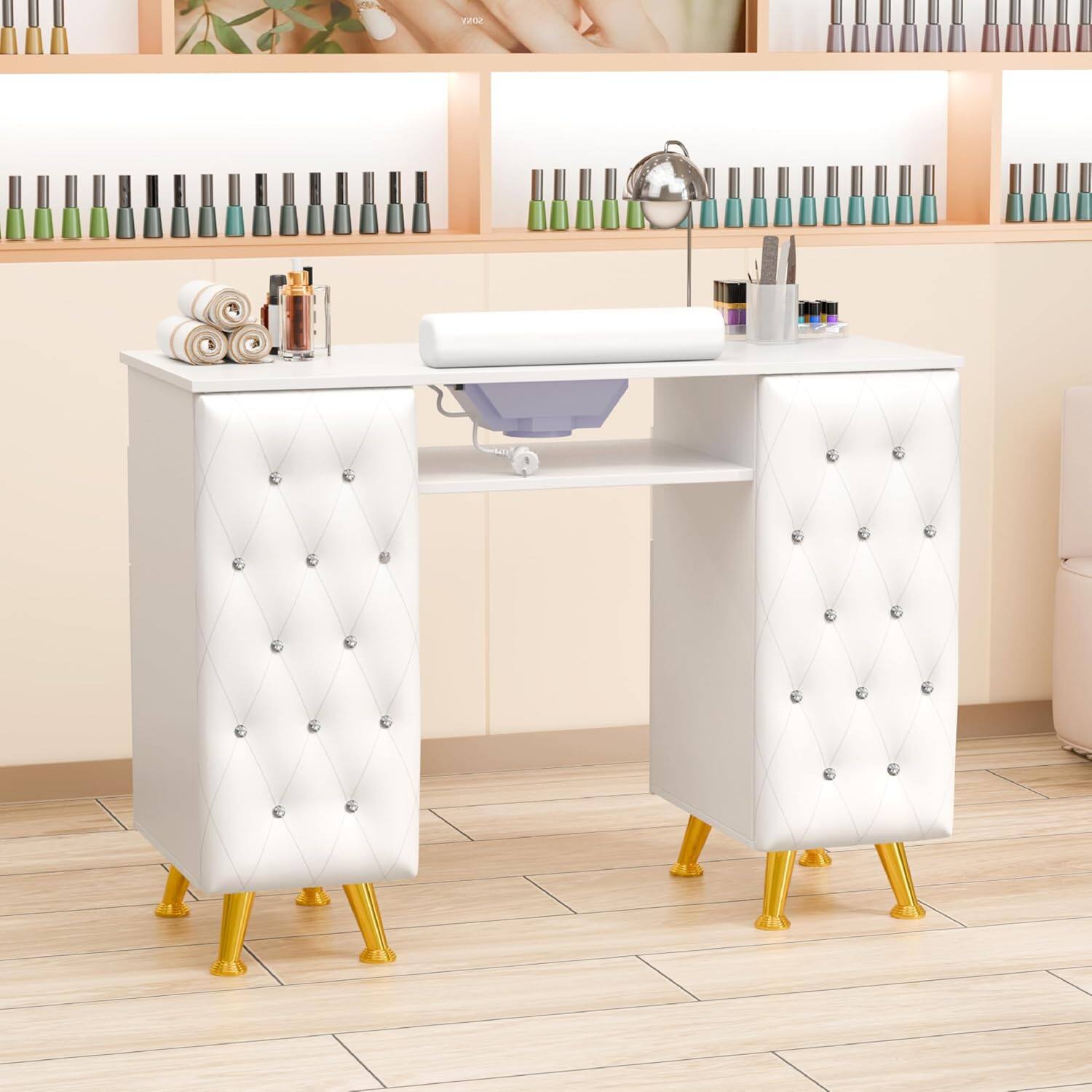 Angle. Winado - Manicure Table with Dust Collector, Nail Desk for Nail Tech, Nail Station with Storage for Makeup & Beauty & Spa & Salon - White.