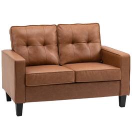 Homcom - 51" Wide Loveseat with Armrest, 2-Seater Tufted PU Leather Double Sofa - Brown