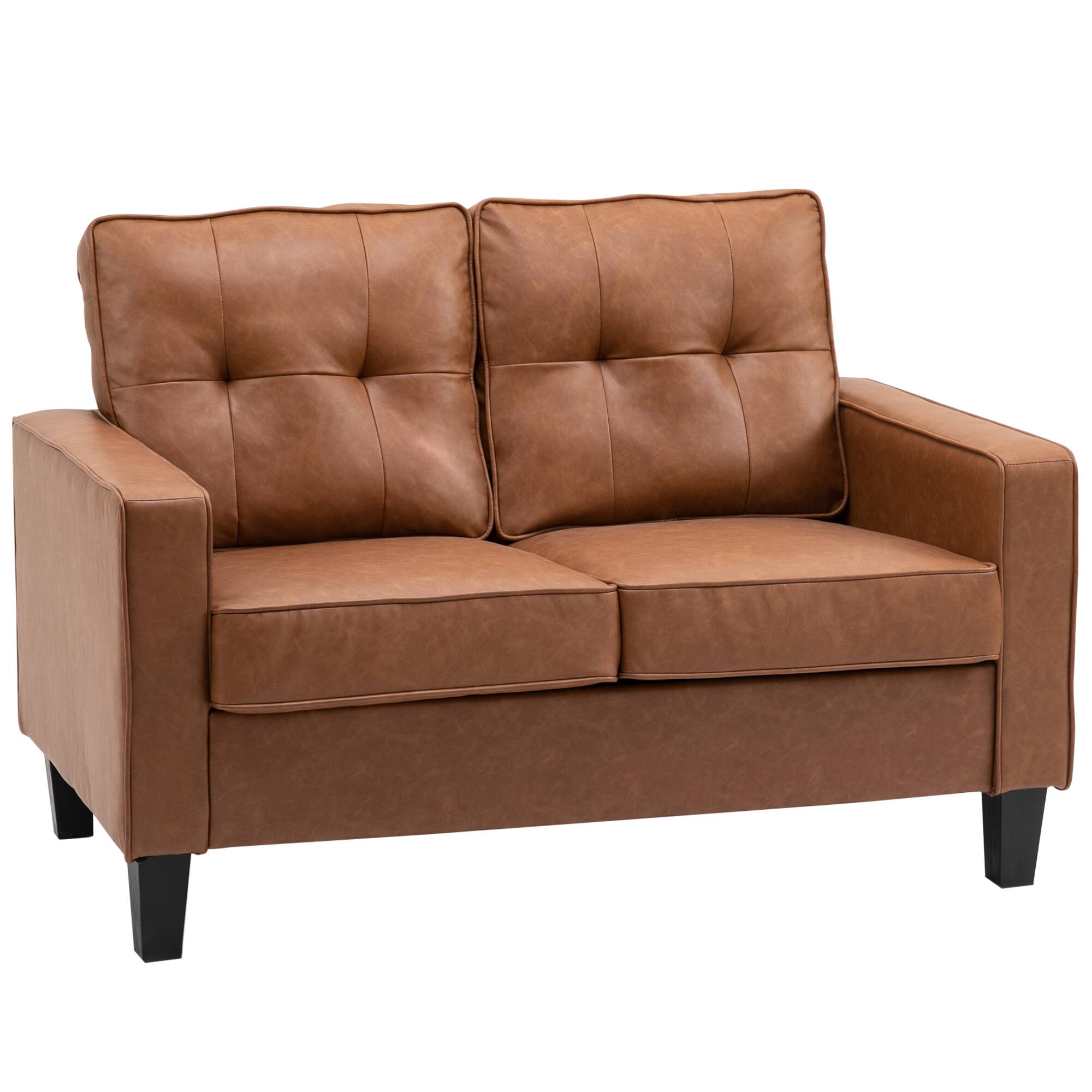 Front. Homcom - 51" Wide Loveseat with Armrest, 2-Seater Tufted PU Leather Double Sofa - Brown.