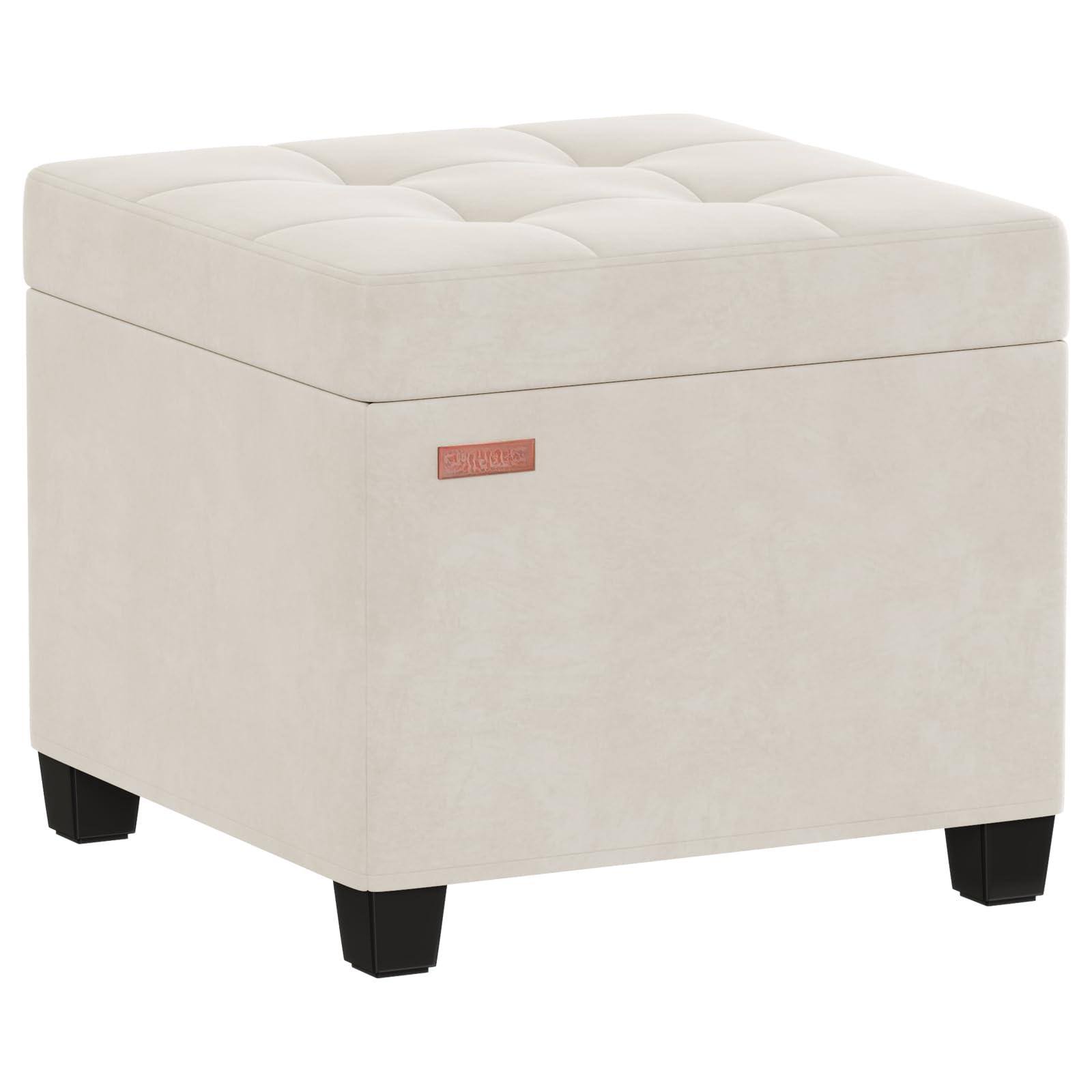 Front. JETRANSPORT - 17.7 Inches Turfed Ottomans Cube Storage Metal-framed Square Linen Ottoman Foot Rest Stool Holds Dorm - Velvet-white 17.7" D x 17.7" W x 17.7" H.