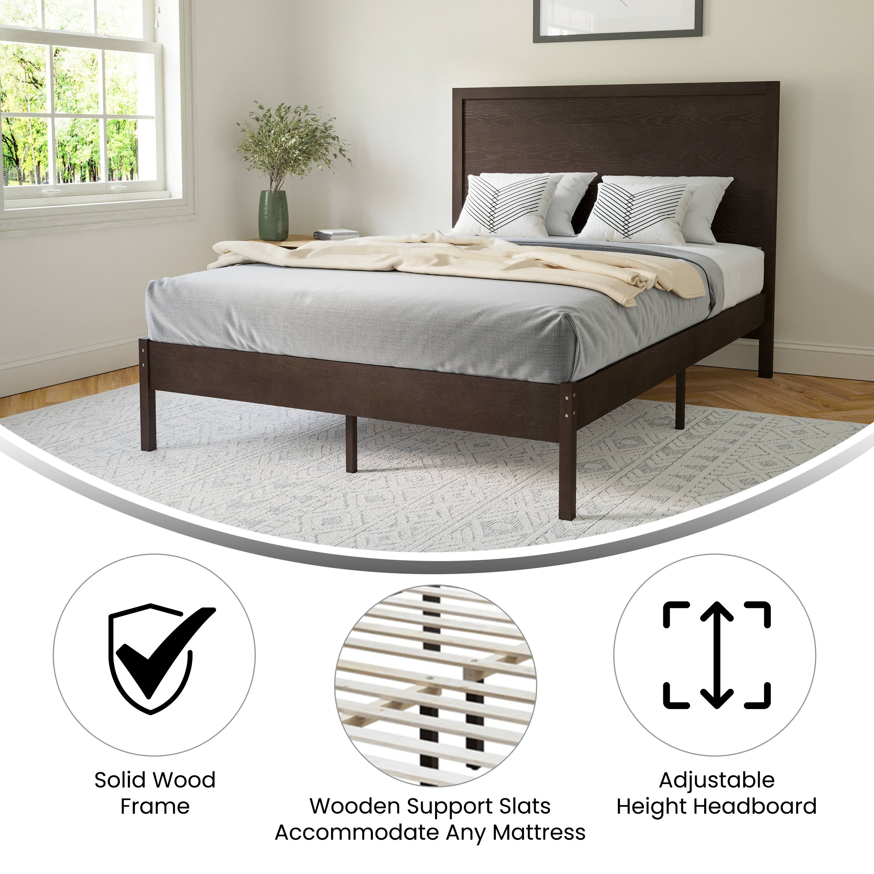 Solid Wood Adjustable Frame Wooden Support Slats Accommodate Any Mattress Height Headboard