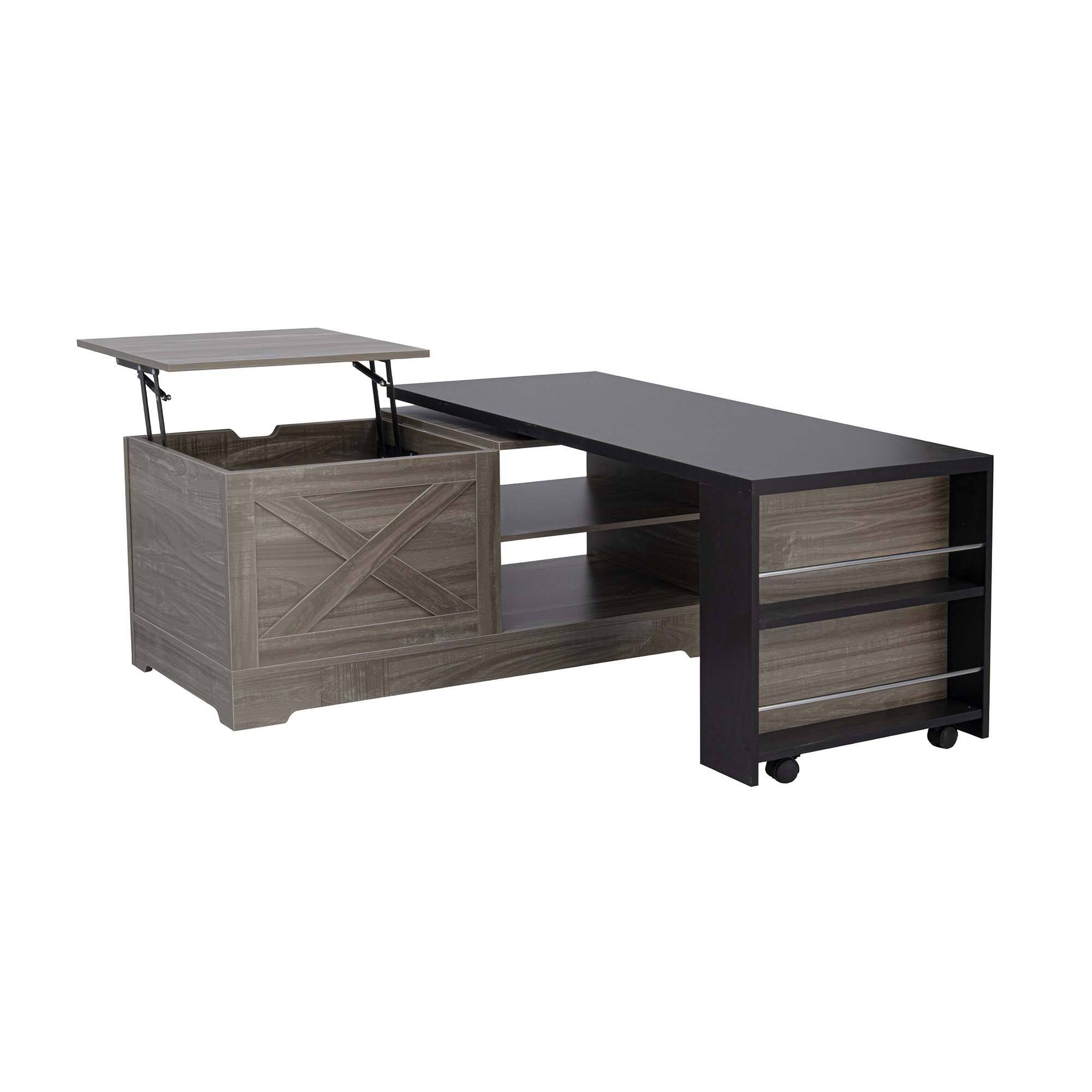 Alt View 5. Forest'nSky - Brown Lift Top Coffee Table With Barn Doors, Large Hidden Storage Space - Brown.