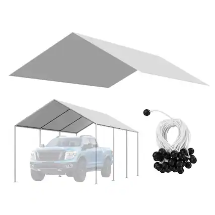 Front. VEVOR - Carport Replacement Canopy, 10 x 20 ft Potable Garage Tent Top Tarp, UV-Resistant & Waterproof Car Shelter Tarp - Grey.