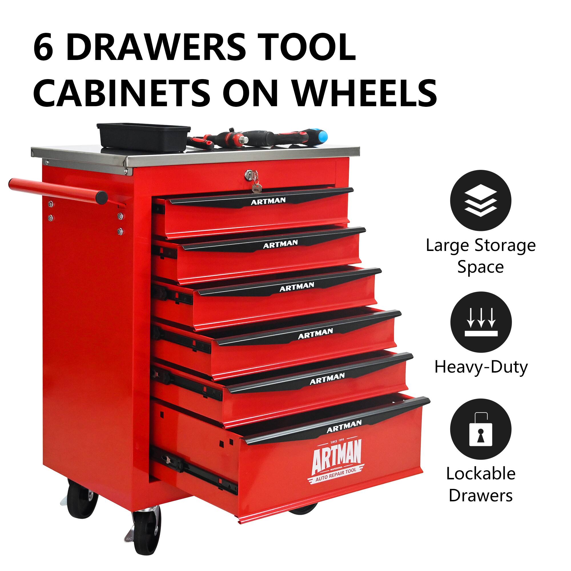 6 Drawers Tool Cabinets on Wheels

- Large Storage Space
- Heavy-Duty
- Lockable Drawers
