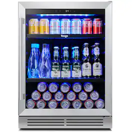 Yeego - 24 inch Beverage Cooler & Energy-Efficient Beverage Fridge Auto Defrost Perfect for Home Office Bar - Stainless Steel