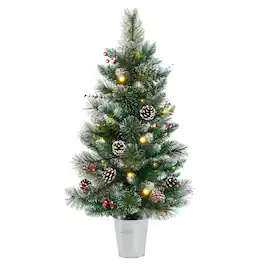 Costway - 1 PCS 3 FT Artificial Xmas Tree with 81 Branch Tips Eucalyptus Leaves Pine Needles - Green & White