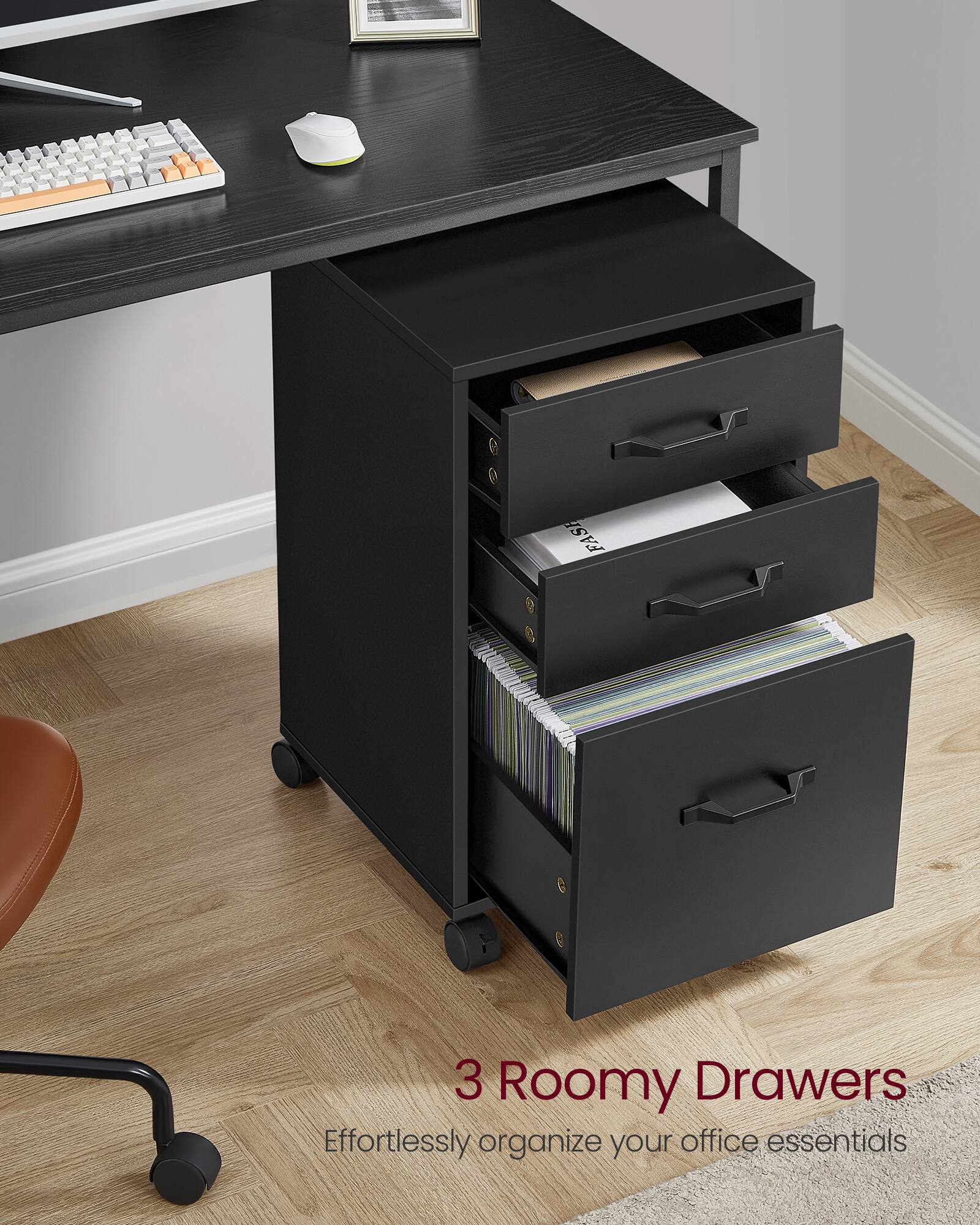 3 Roomy Drawers  
Effortlessly organize your office essentials