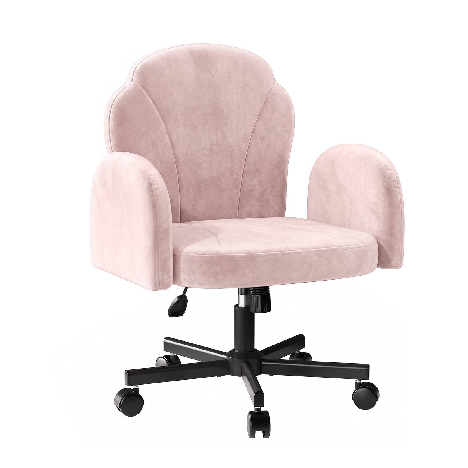 Alt View 5. Bestier - Ergonomic Petal-Shaped Office Chair with Flip-Up Arms, Adjustable Backrest with Swivel Wheels Chair for Home Office - Pink Dutch Velvet.