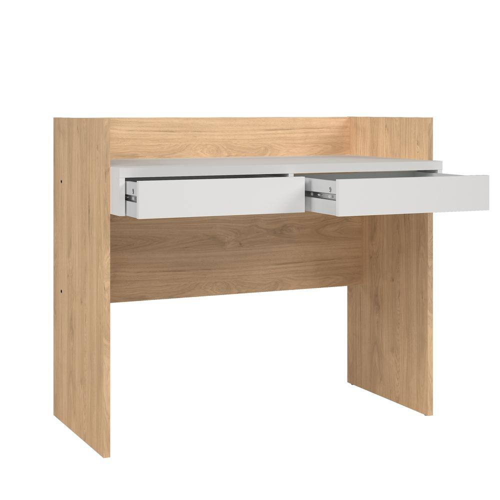 Left. Tvilum - Wren Home Office Writing Desk with 2 Storage Drawers, Jackson Hickory/White - Brown.