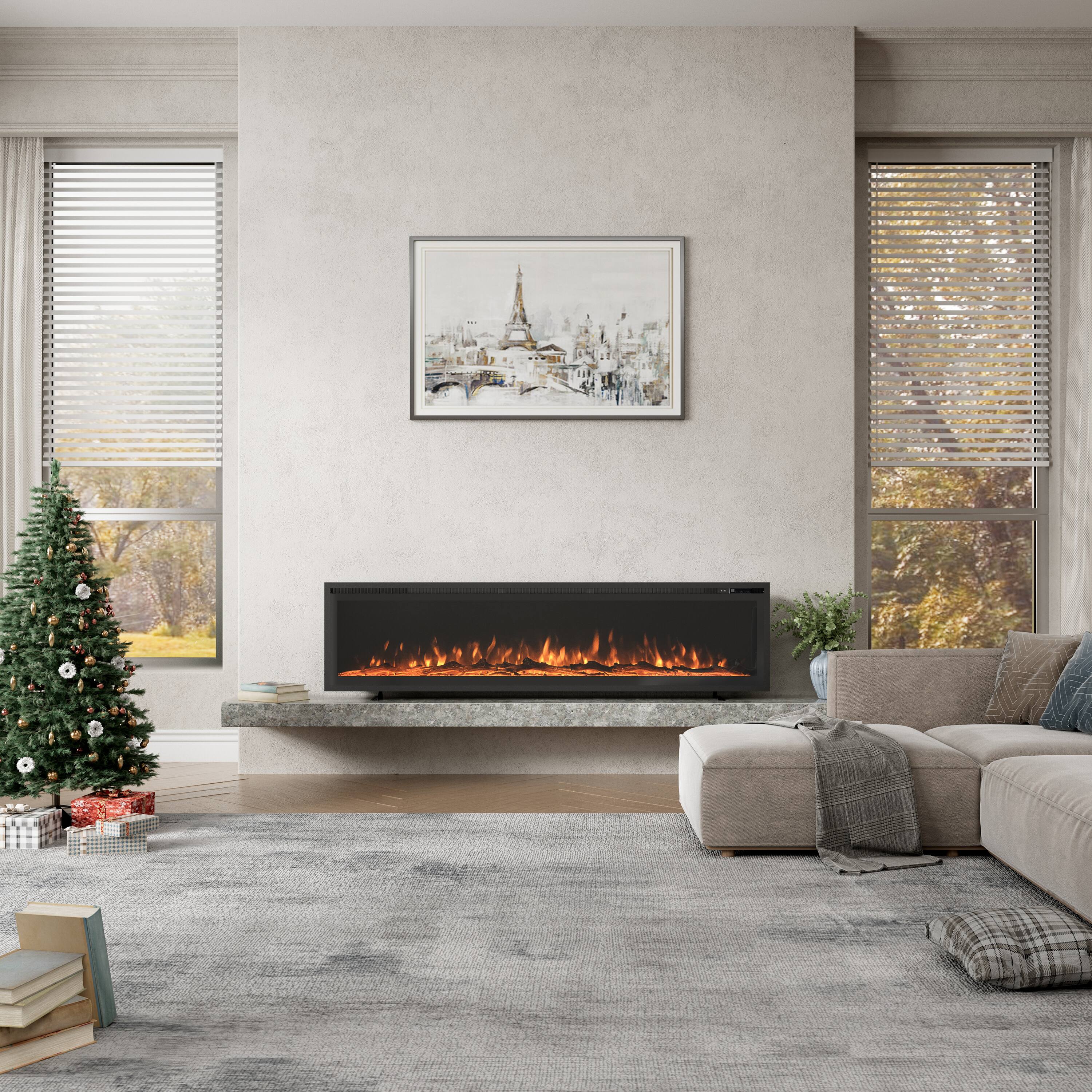 Left. Mondawe - 72" Recessed/Wall-Mounted/Free-Standing Electric Fireplace with Adjustable Light Colors and Touch Screen Control - Black.