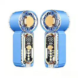 Oumilen - 2-Pack Handheld Turbo Personal Fan, 100-Speed Stepless Adjustment LED Display 35.5x26.5x90mm - Blue