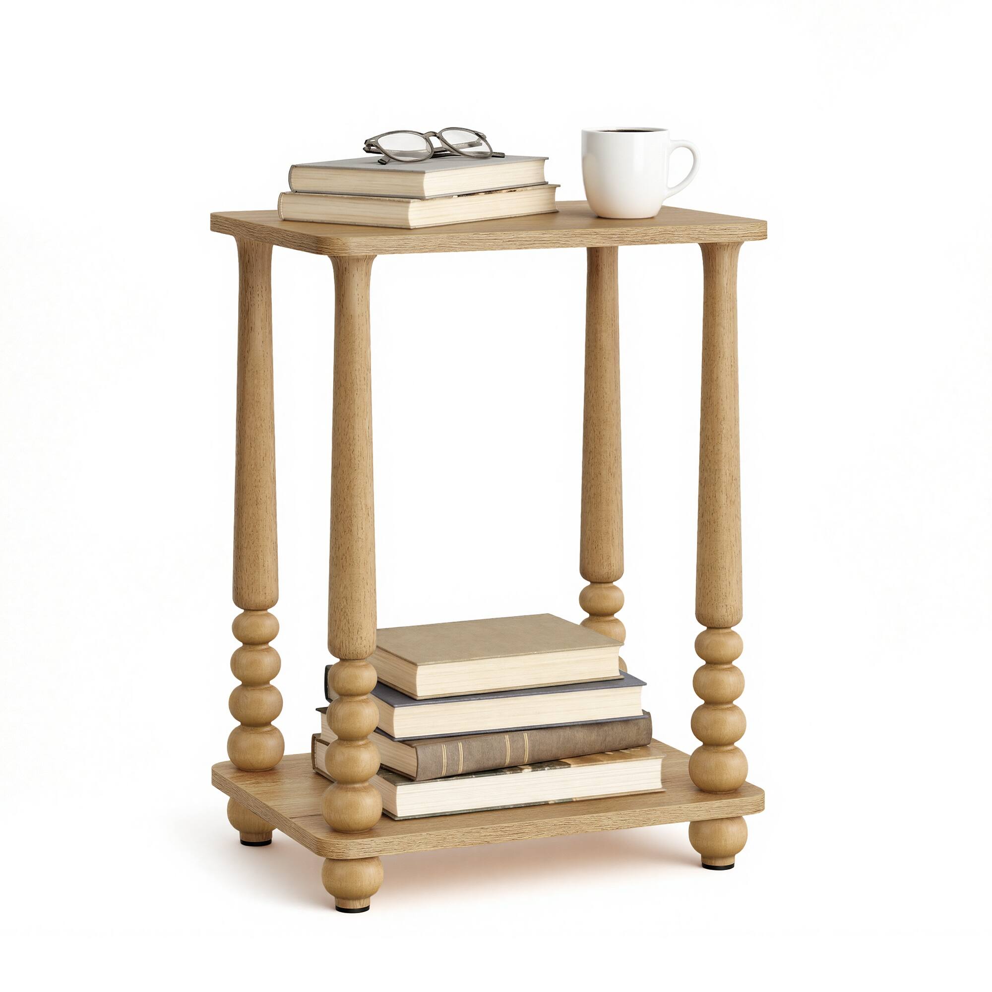 Songmics Home - Side Table, Accent Nightstand for Small Spaces, Rectangular End Table with Shelf, Solid Wood Legs, Mid-Century Modern - Natural Brown
