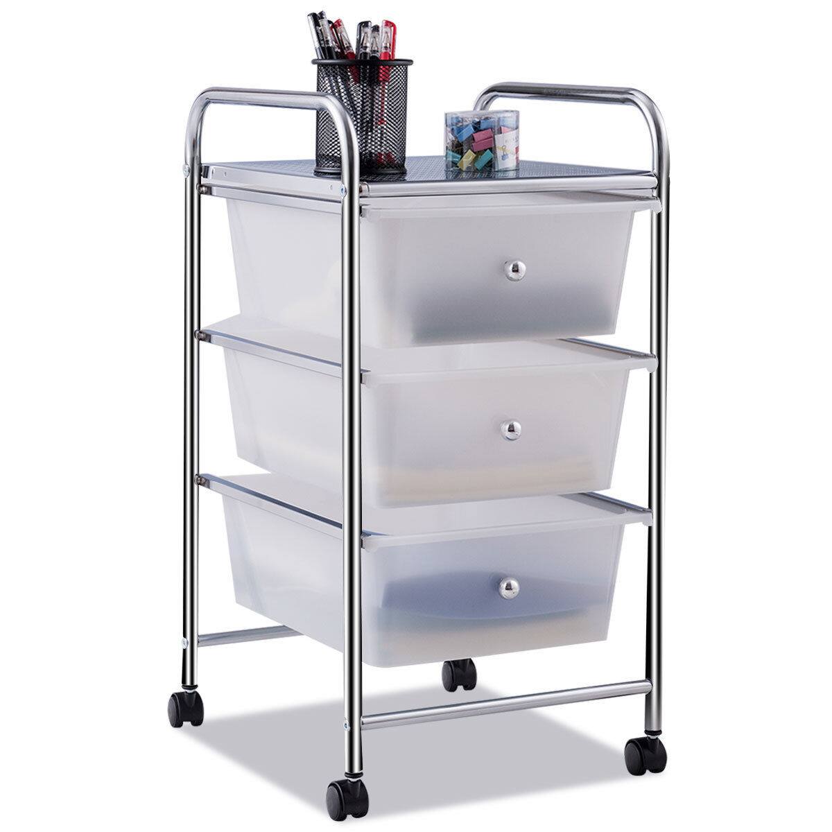 Alt View 3. Costway - 3 Drawers Metal Rolling Storage Cart Scrapbook Supply & Paper Home Office - Clear.
