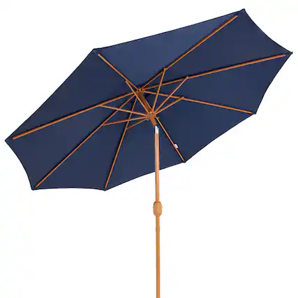 Front. Sunnydaze - 8.5 ft Patio Umbrella with Faux Woodgrain Finish - Navy Blue.