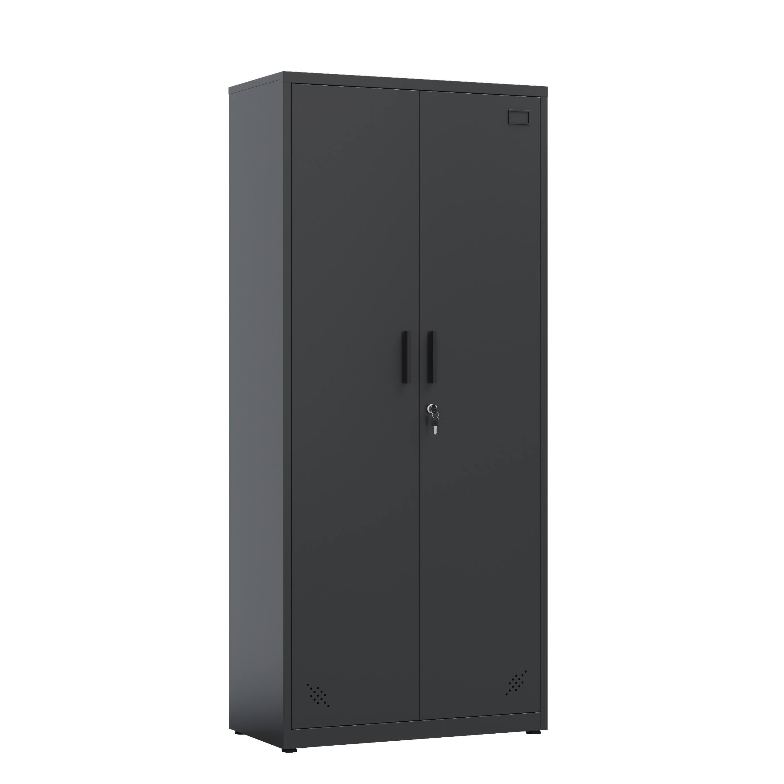Left. COWLOWN - High Storage Cabinet with 2 Doors & 4 Partitions 5 Storage Spaces Black Design for Home & Office.