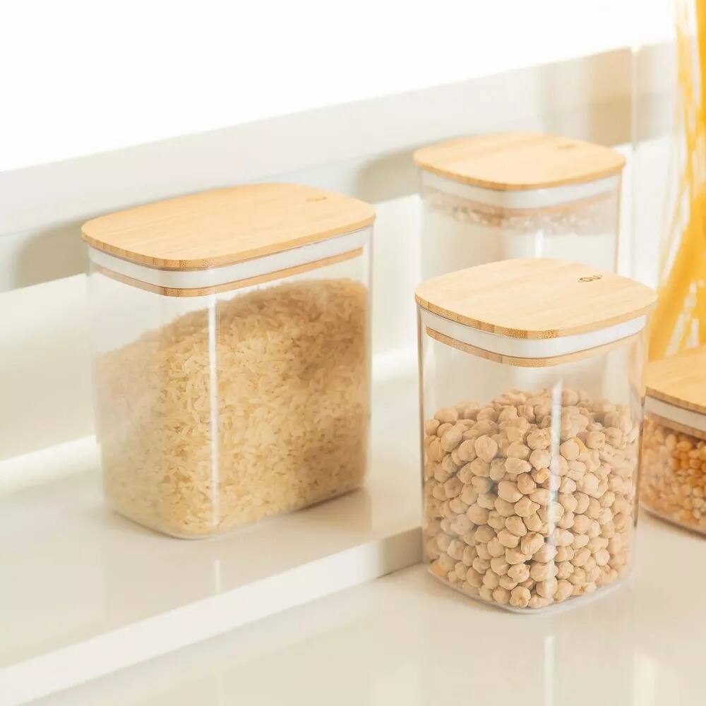 Alt View 5. OU - OU Food Storage Container Set 16pc (set of 8) Airtight Bamboo Lid Kitchen Pantry Organizer Jar - Clear.